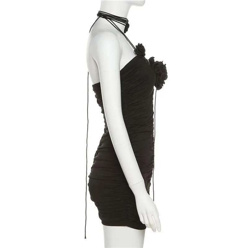BerryBetty - Appliques solid ruched string dress