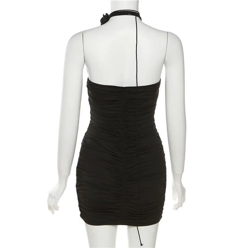 BerryBetty - Appliques solid ruched string dress