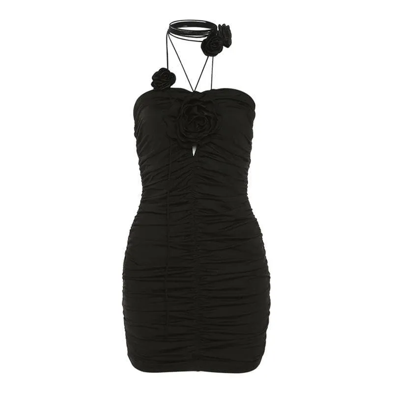 BerryBetty - Appliques solid ruched string dress