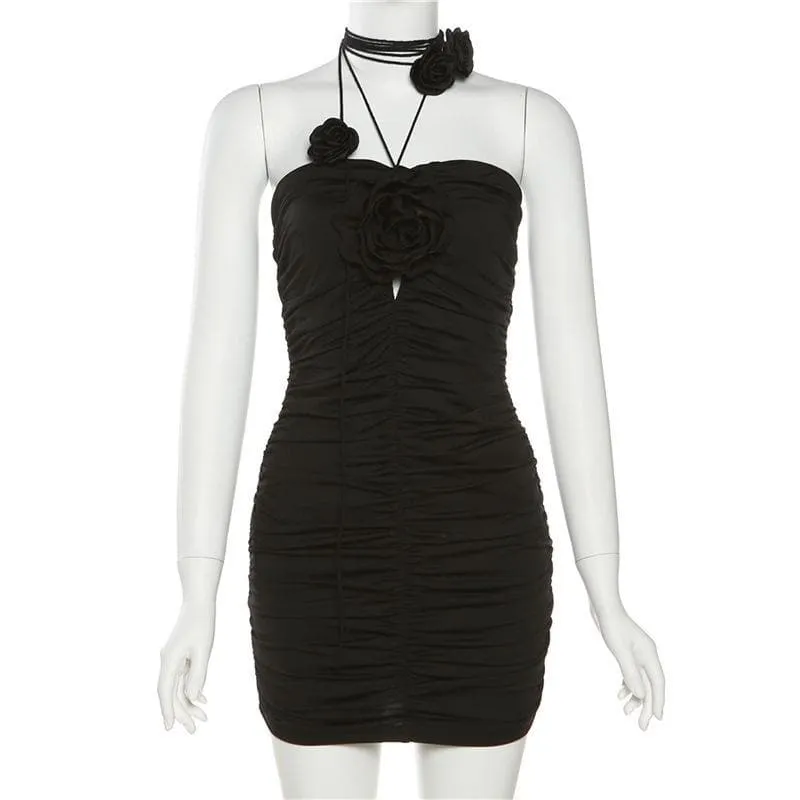 BerryBetty - Appliques solid ruched string dress