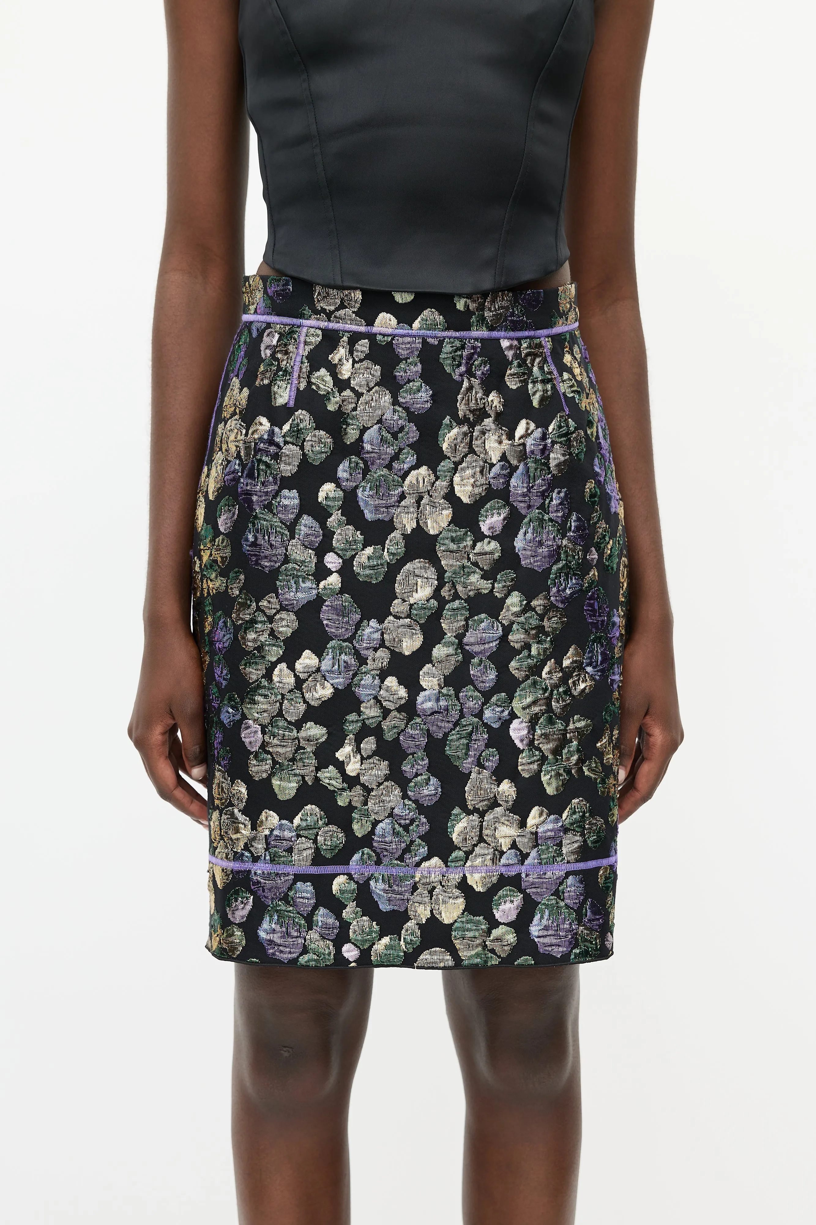 Black & Multicolour Metallic Jacquard Skirt