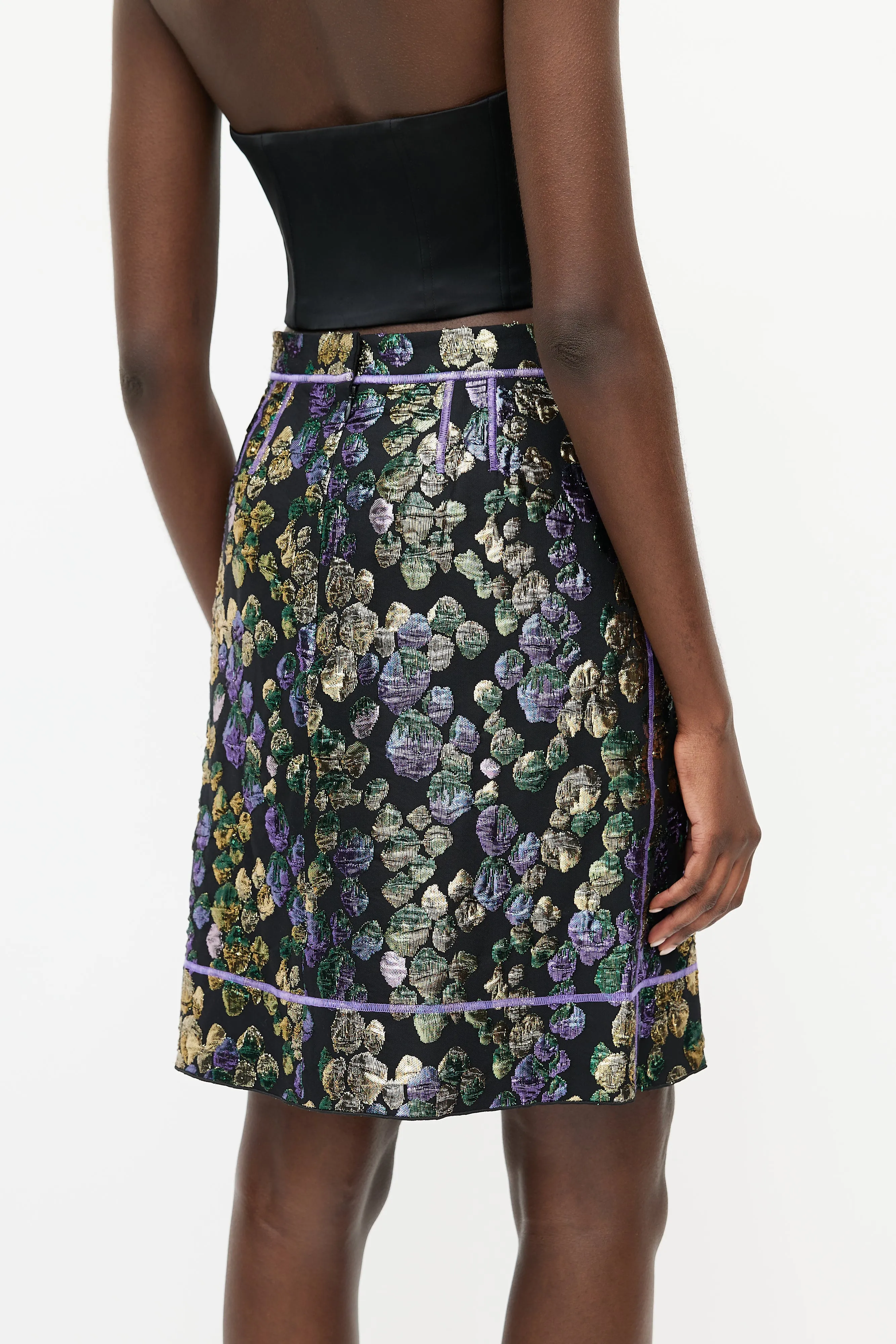Black & Multicolour Metallic Jacquard Skirt
