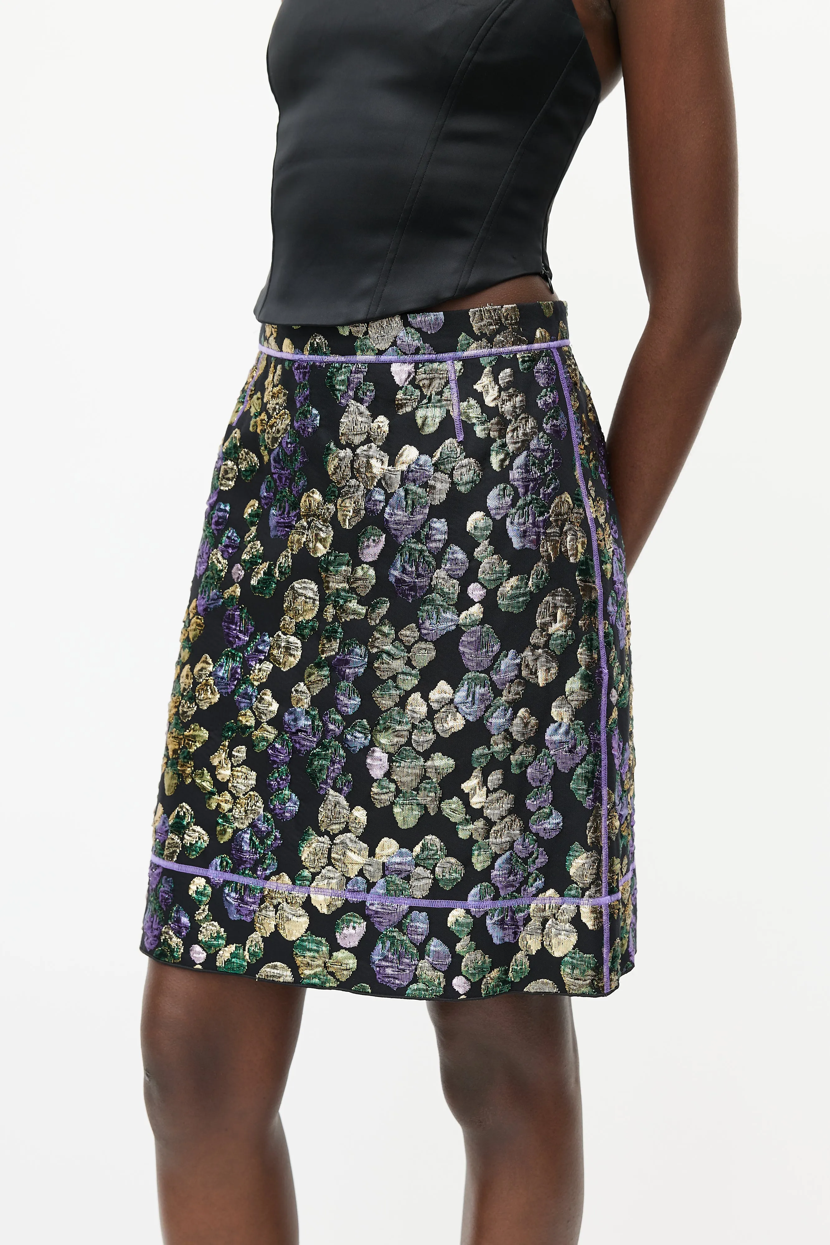 Black & Multicolour Metallic Jacquard Skirt