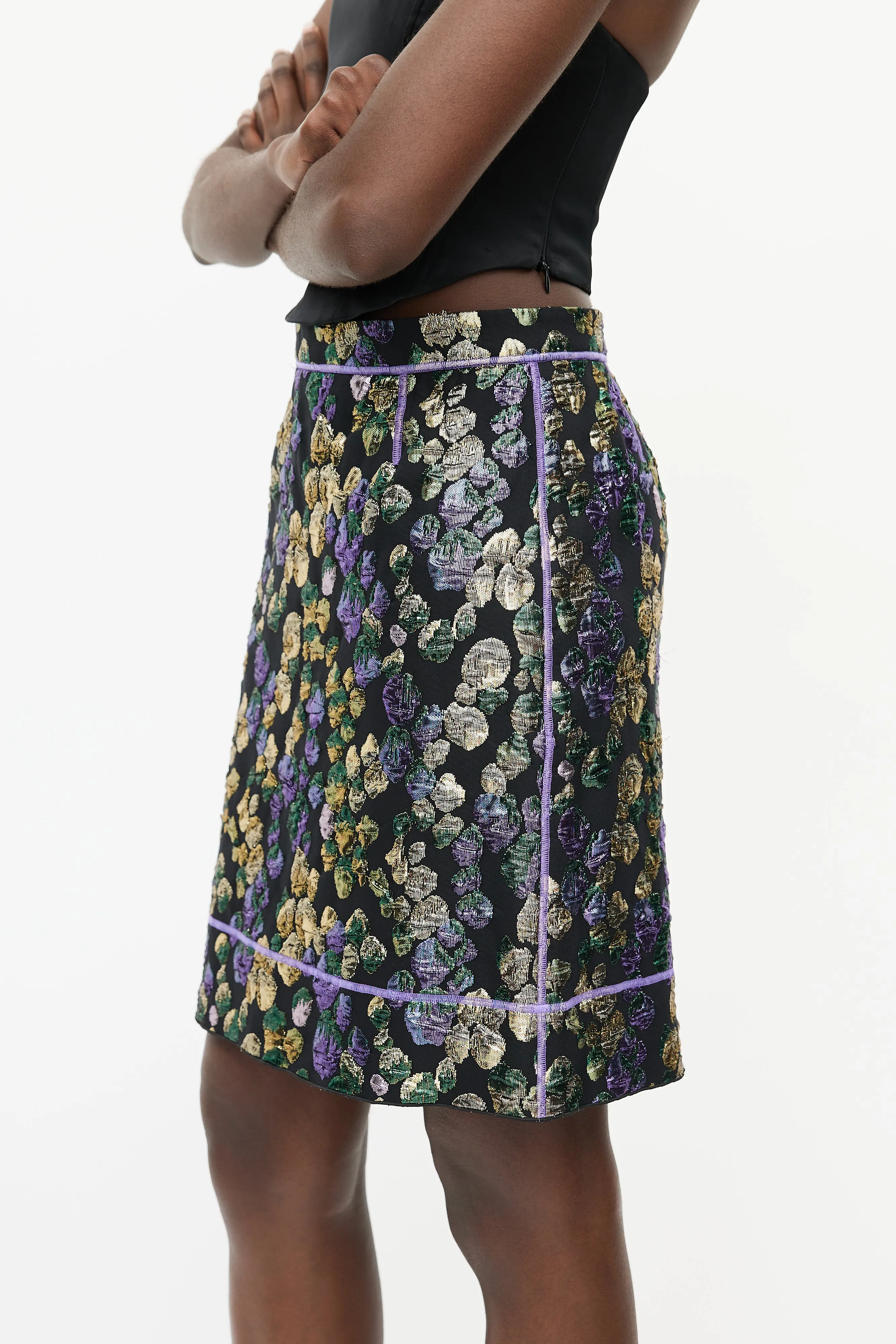 Black & Multicolour Metallic Jacquard Skirt