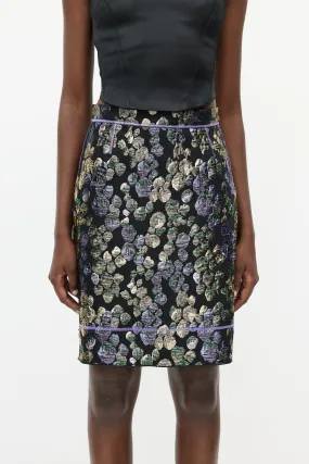 Black & Multicolour Metallic Jacquard Skirt