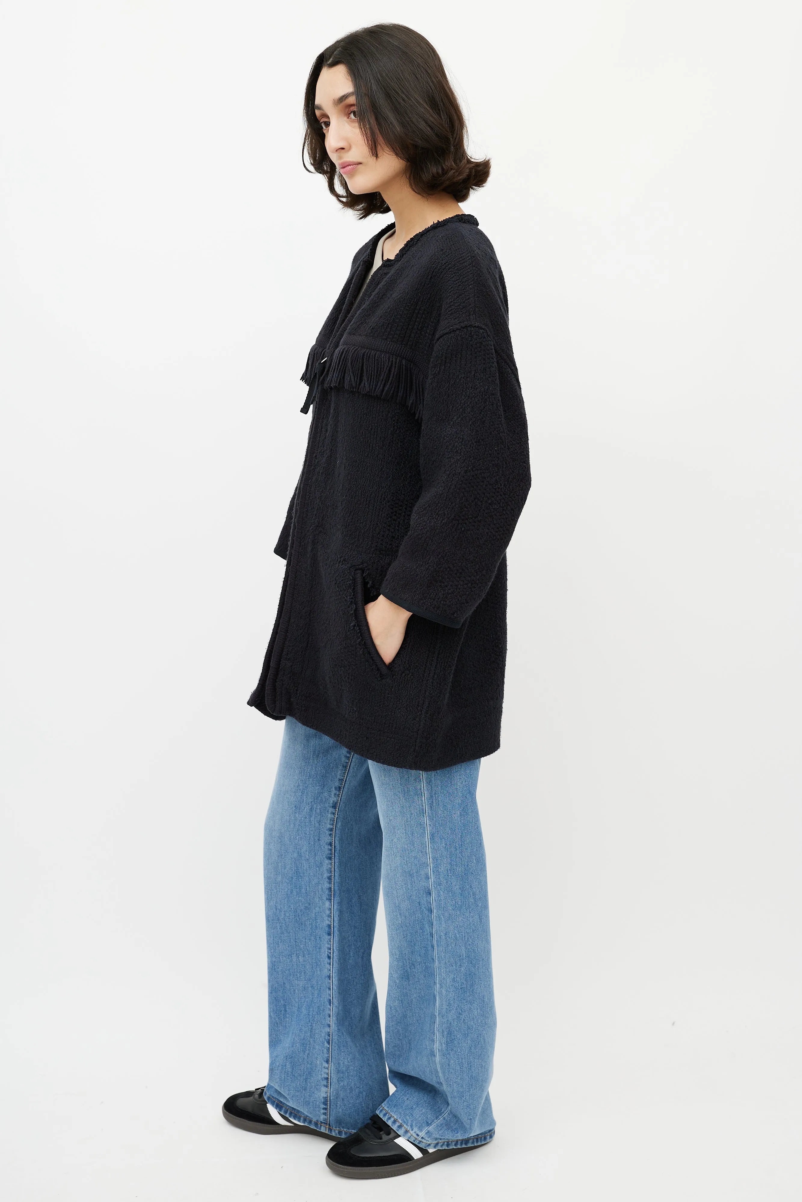 Black Fringe Tweed Jacket