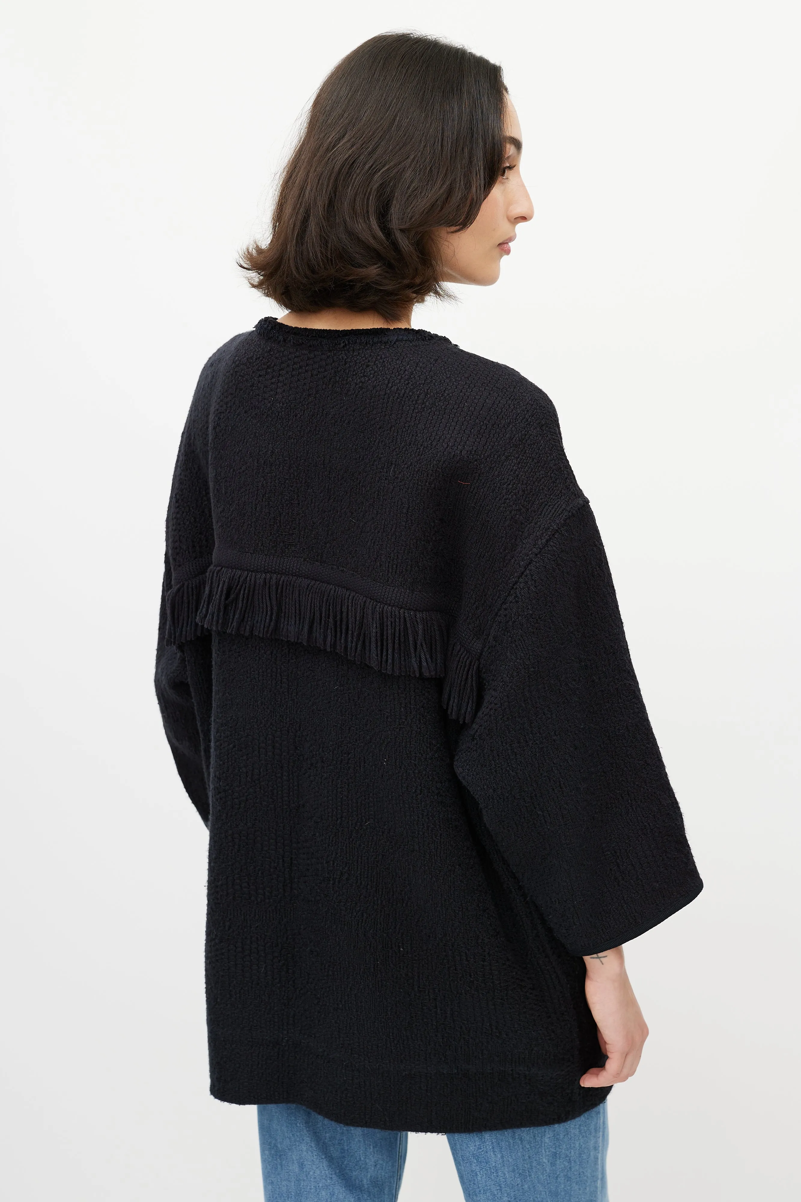 Black Fringe Tweed Jacket