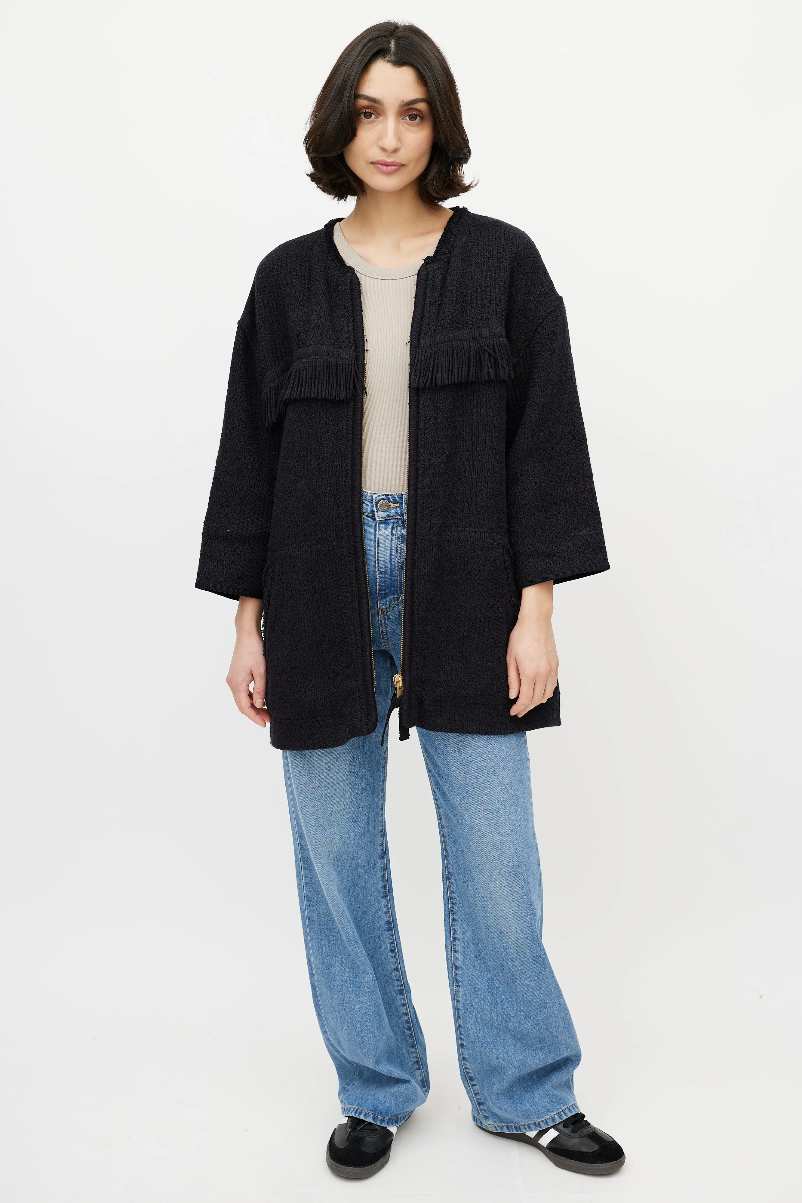 Black Fringe Tweed Jacket