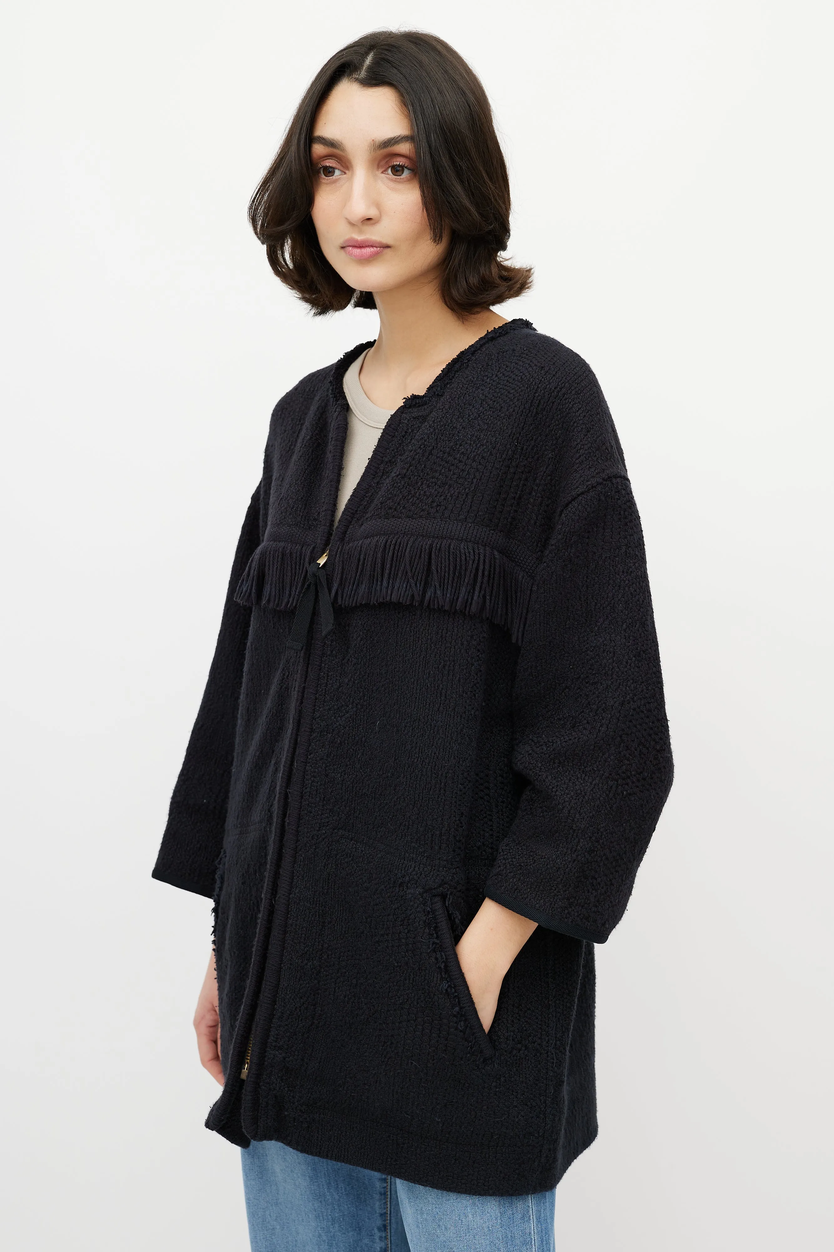 Black Fringe Tweed Jacket