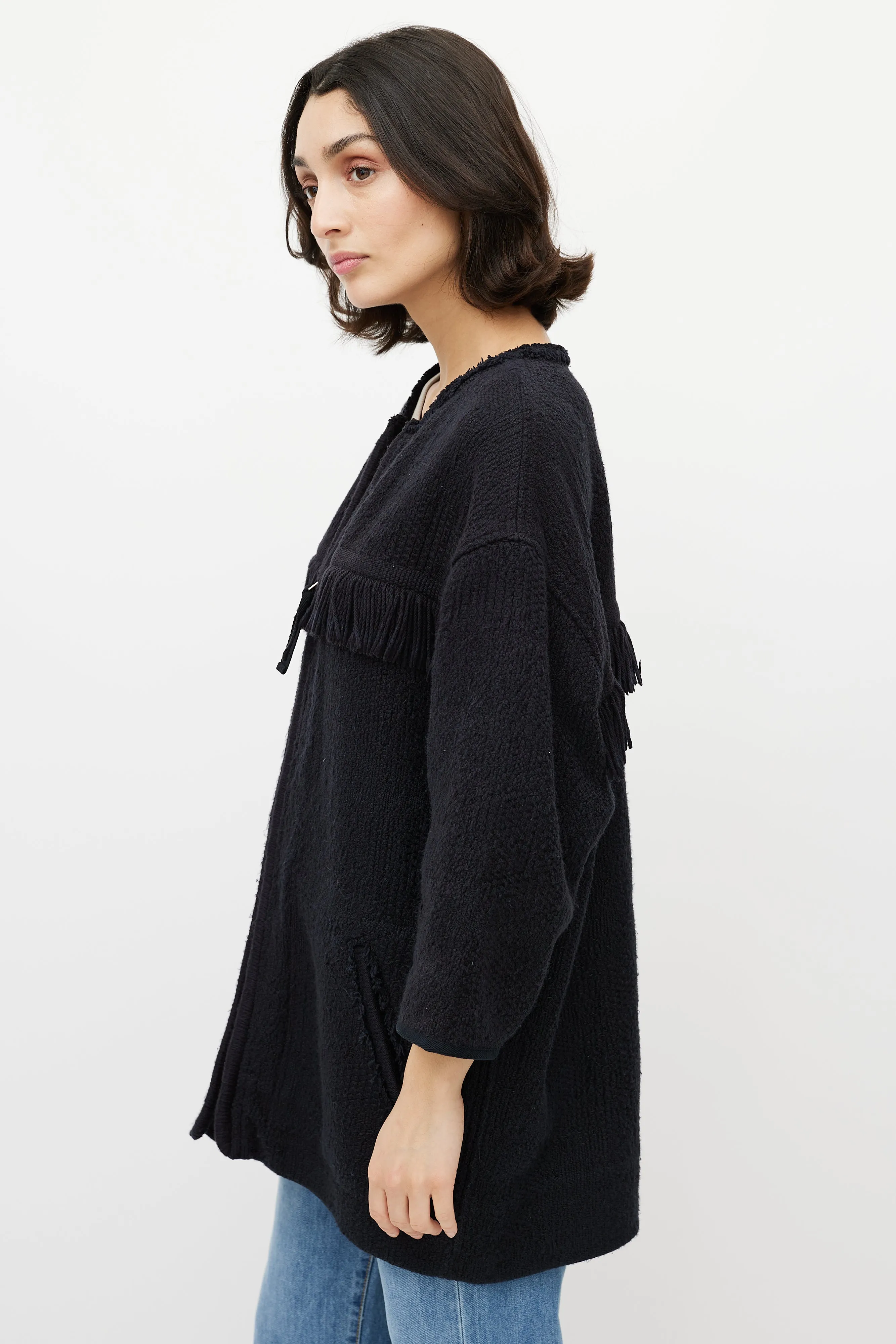 Black Fringe Tweed Jacket