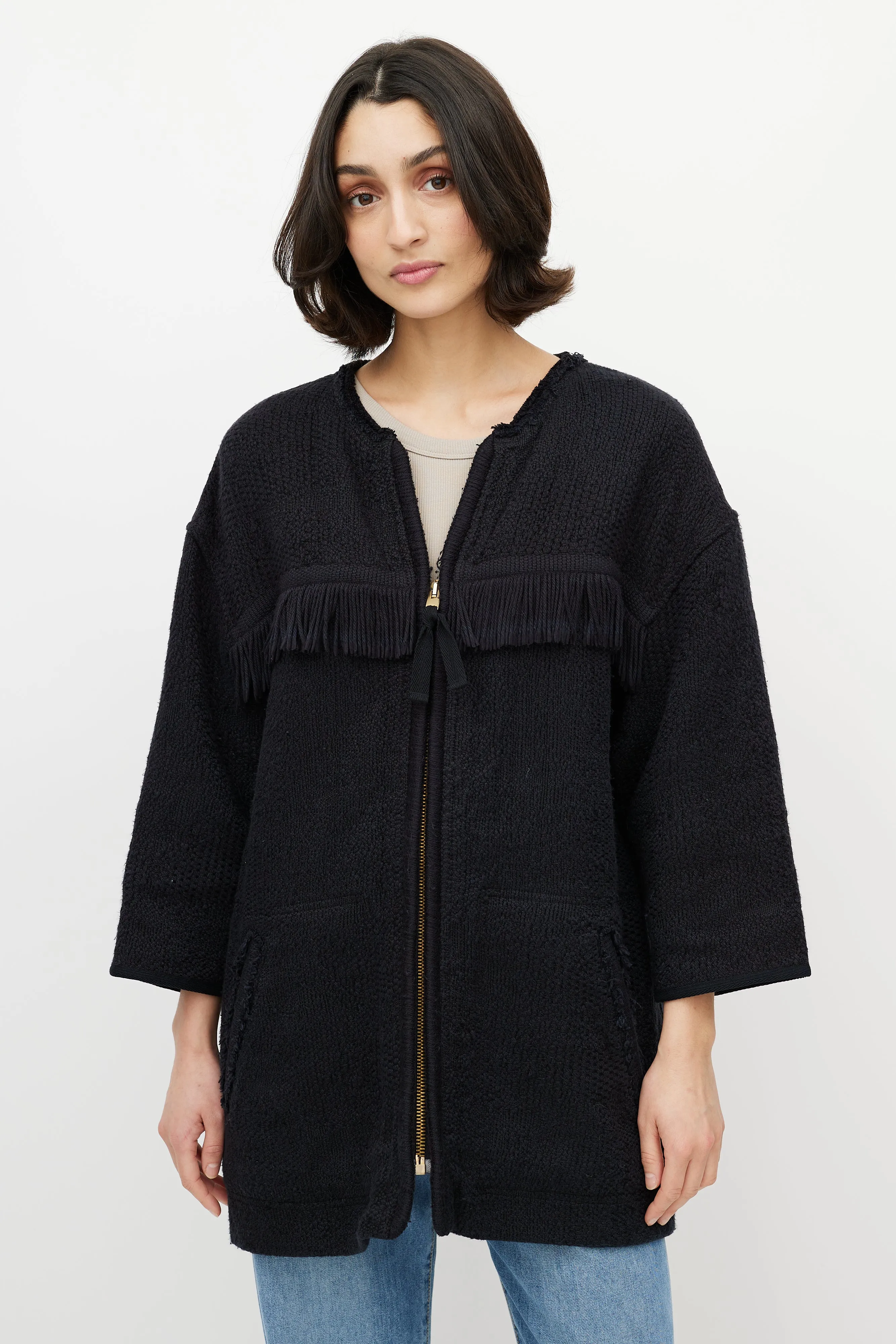 Black Fringe Tweed Jacket