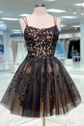 Black Lace Short Prom Dresses A-Line Mini Party Dresses Homecoming Dresses