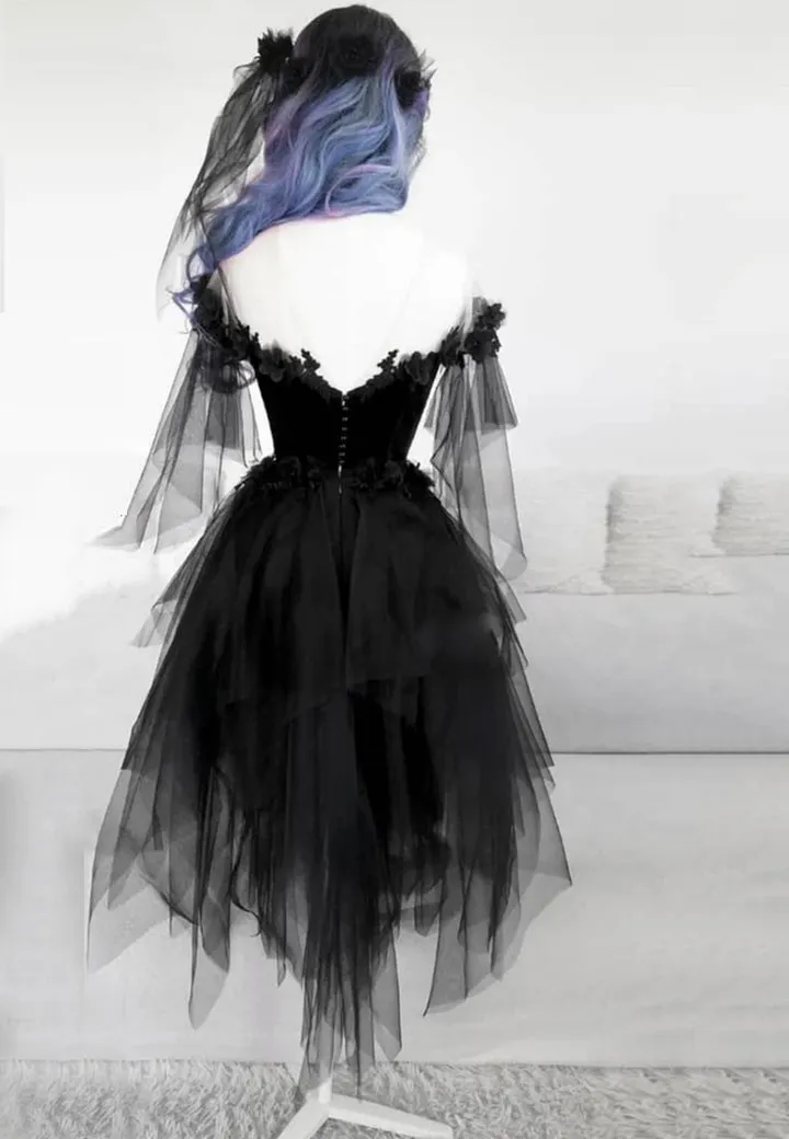 Black Lace Short Prom Dresses A-Line Mini Party Dresses Sexy Without Neck accessories