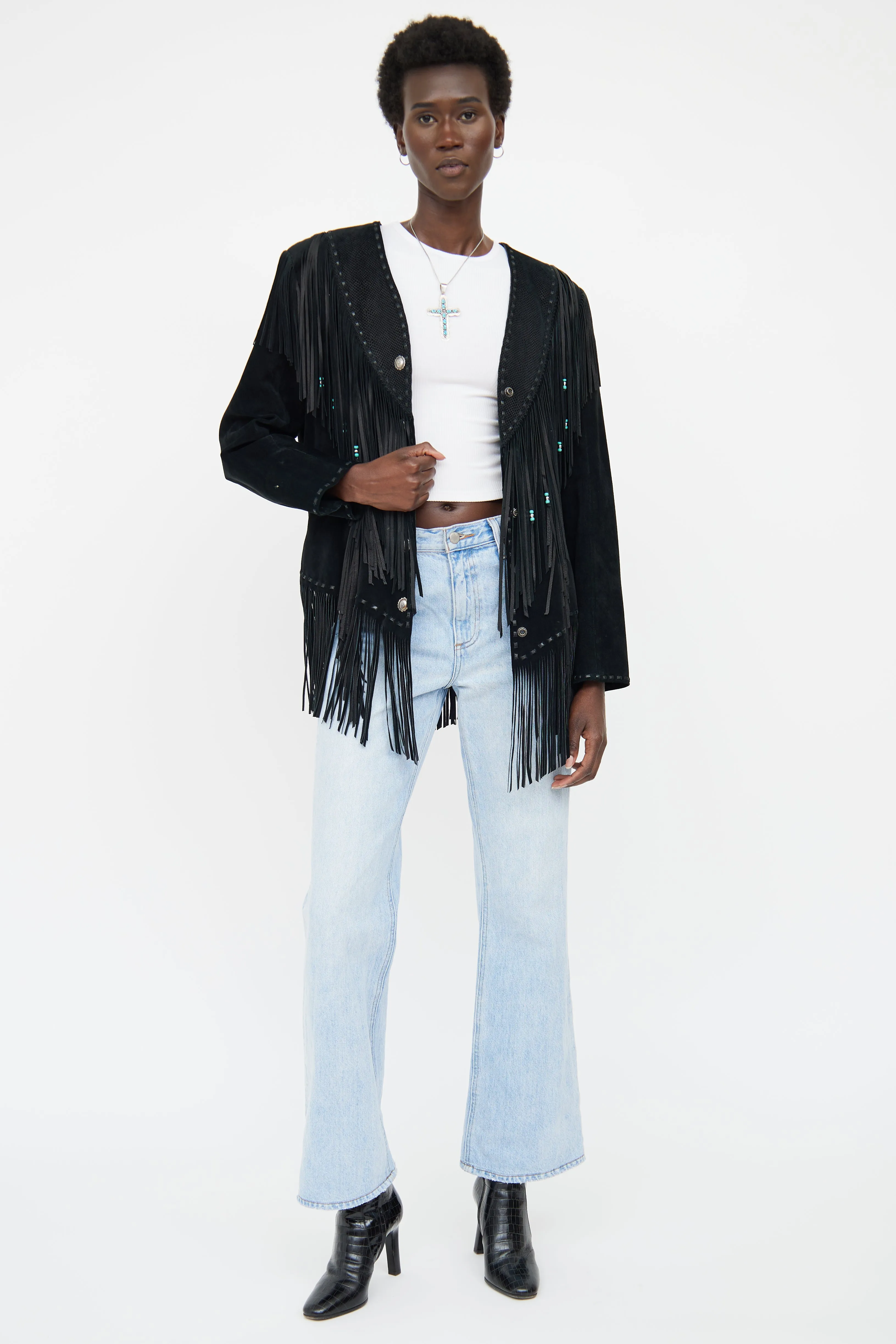 Black Leather Fringe Jacket