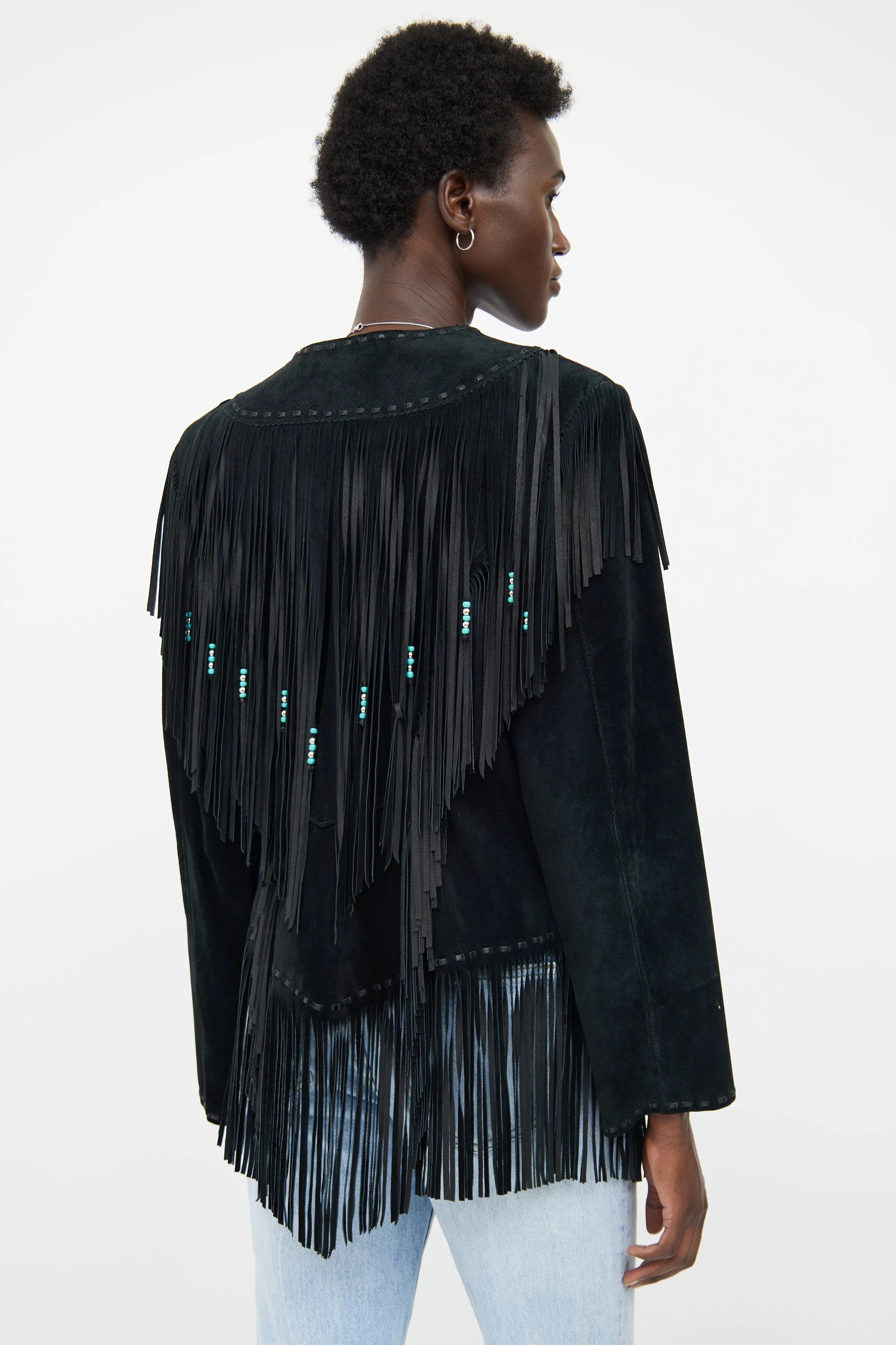Black Leather Fringe Jacket