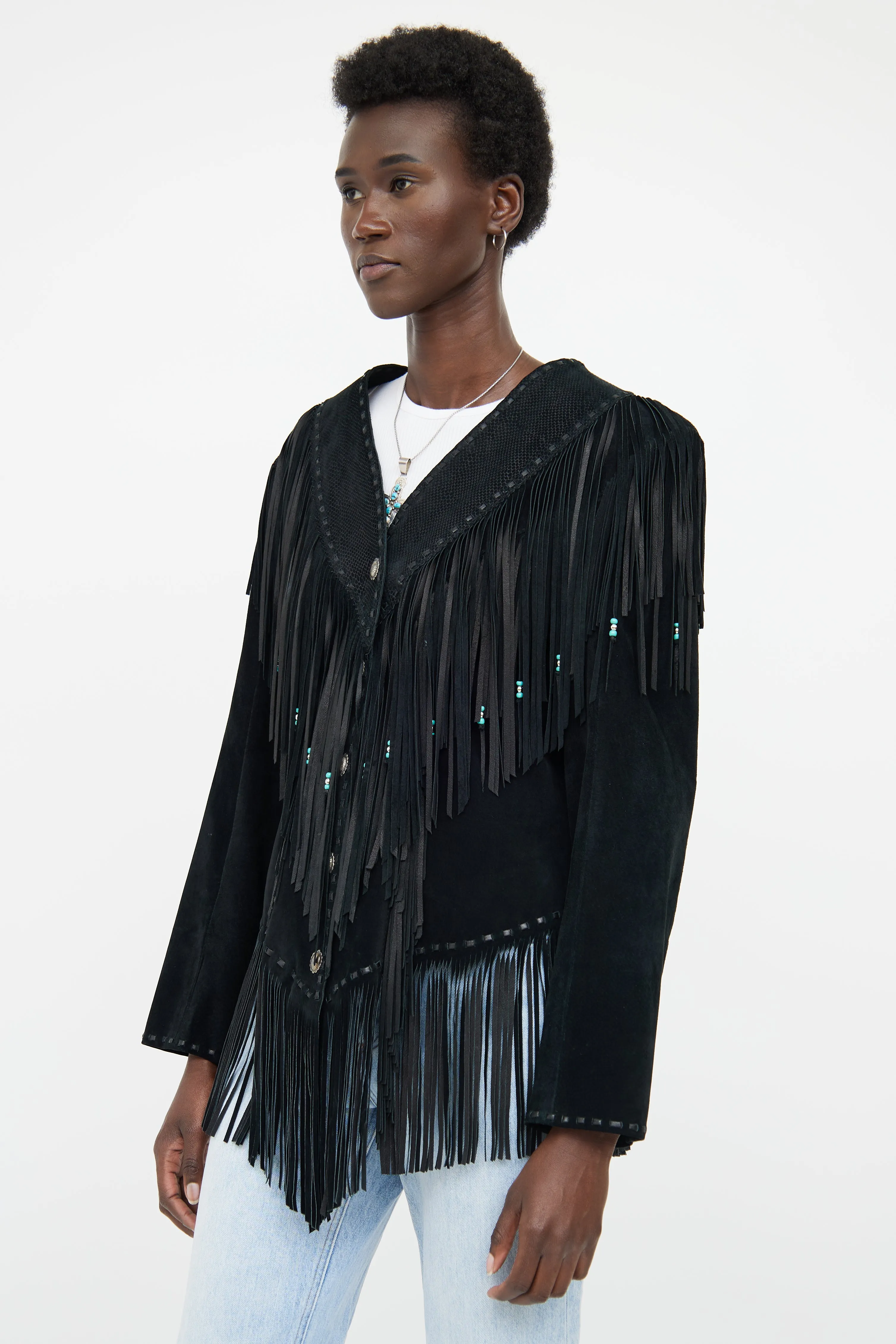 Black Leather Fringe Jacket