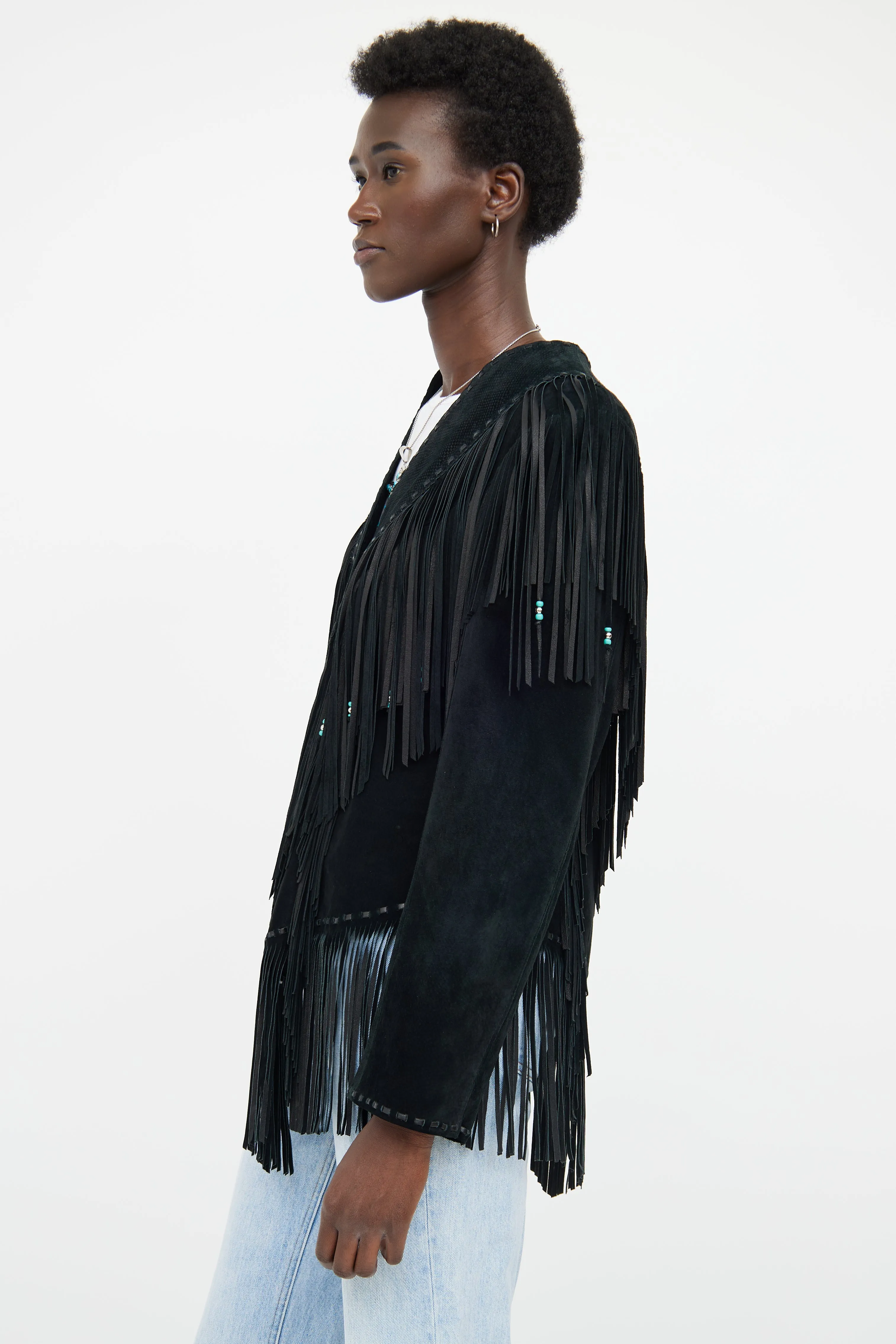 Black Leather Fringe Jacket