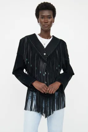 Black Leather Fringe Jacket