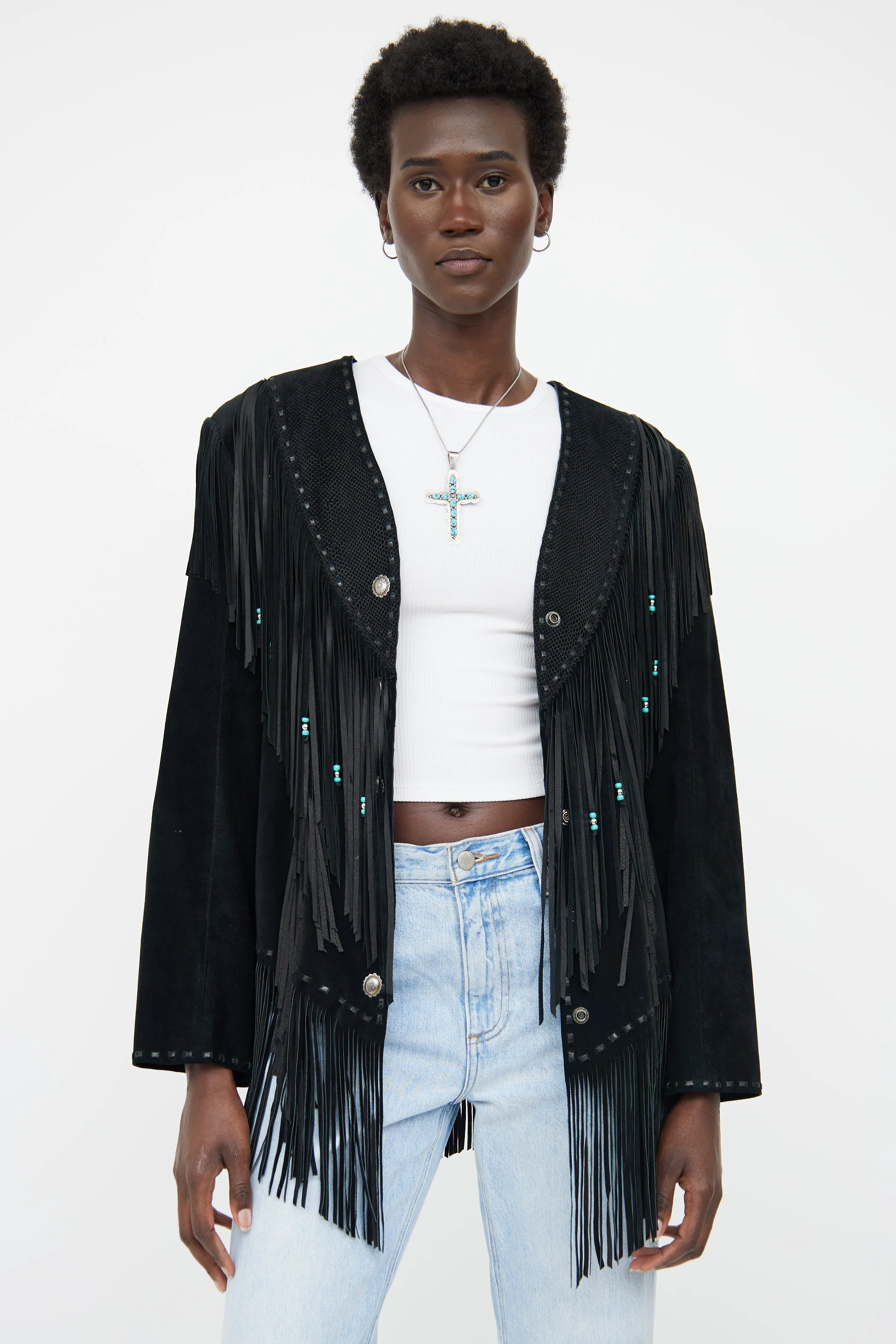 Black Leather Fringe Jacket