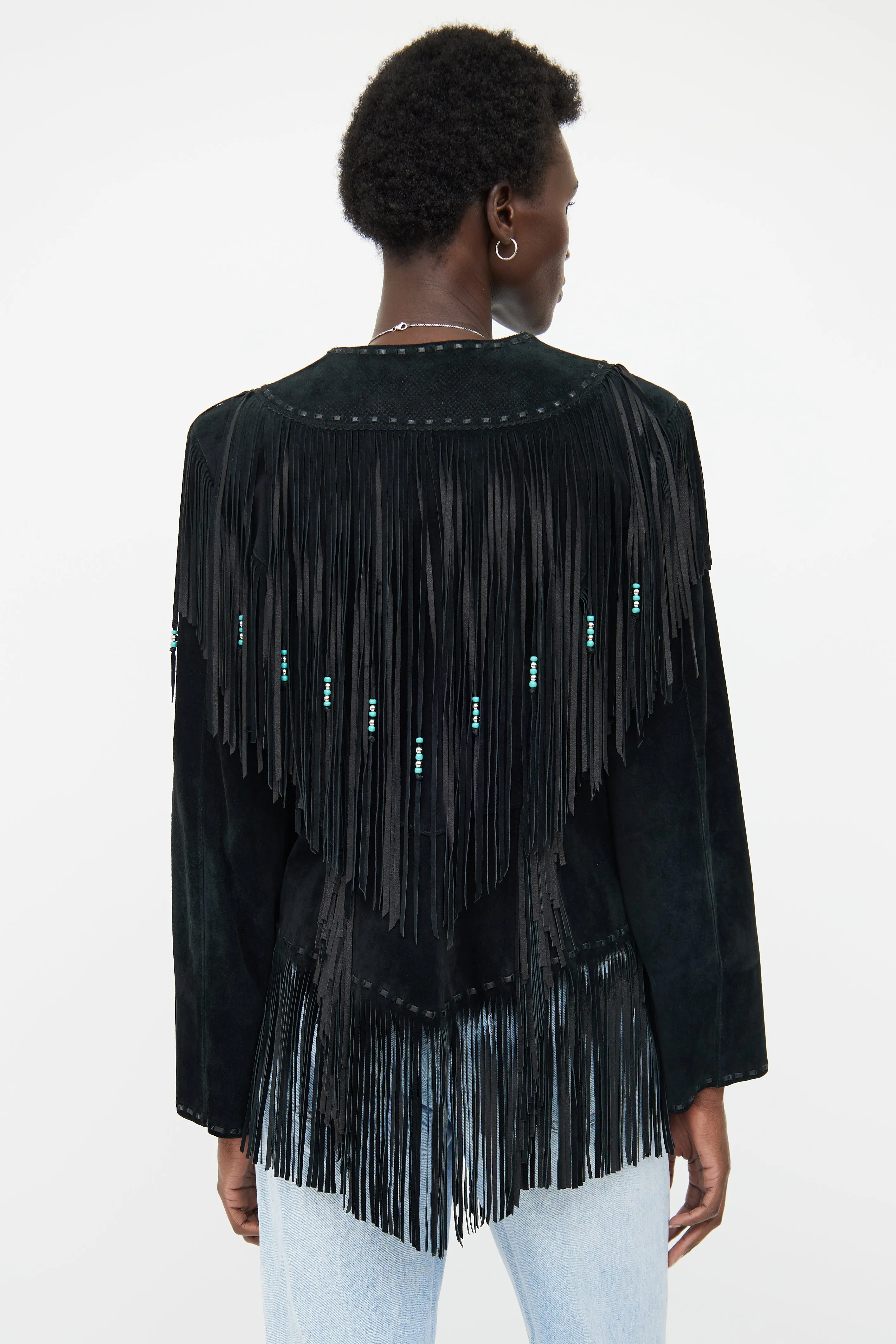 Black Leather Fringe Jacket