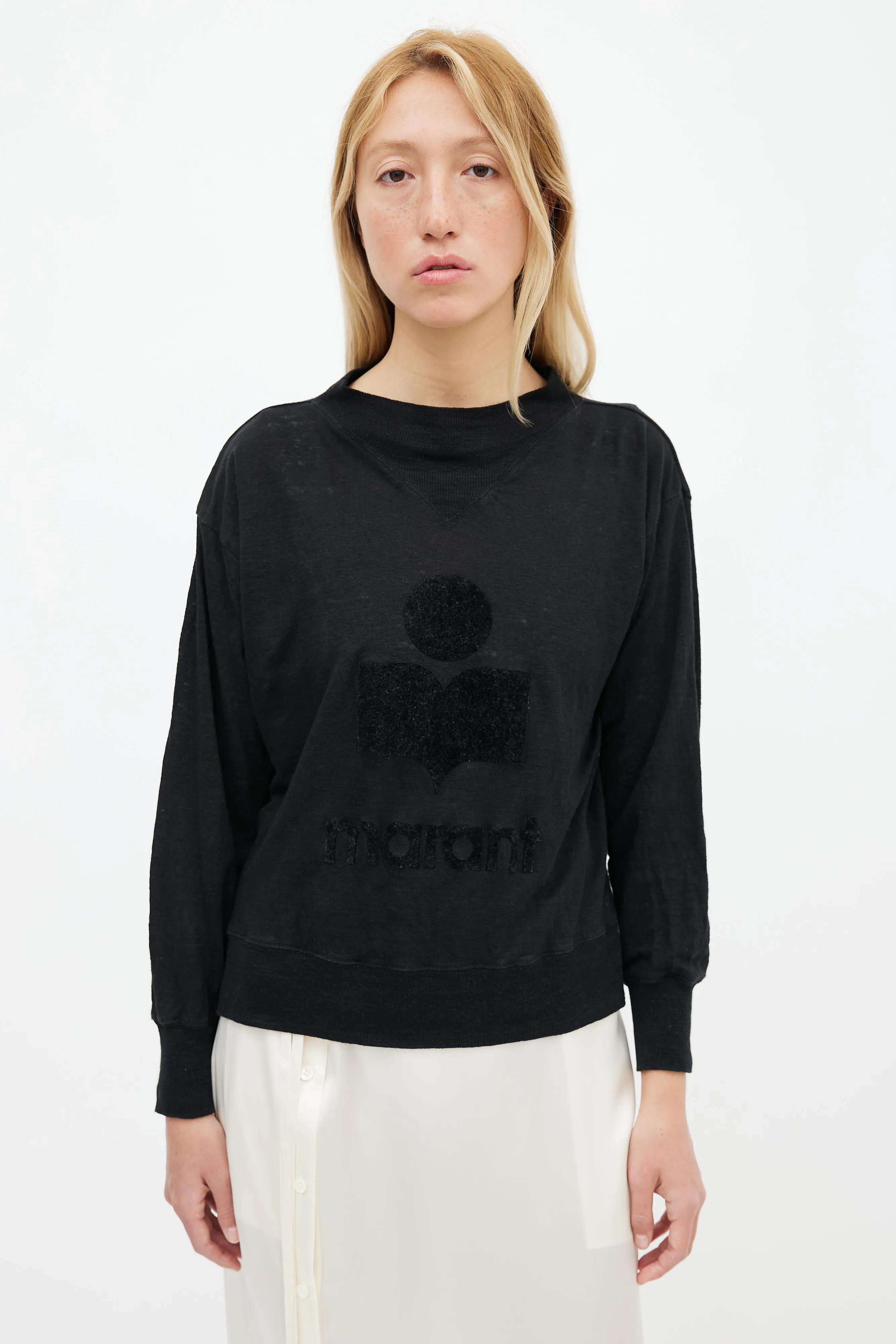 Black Linen Kilsen Logo Long Sleeve Top