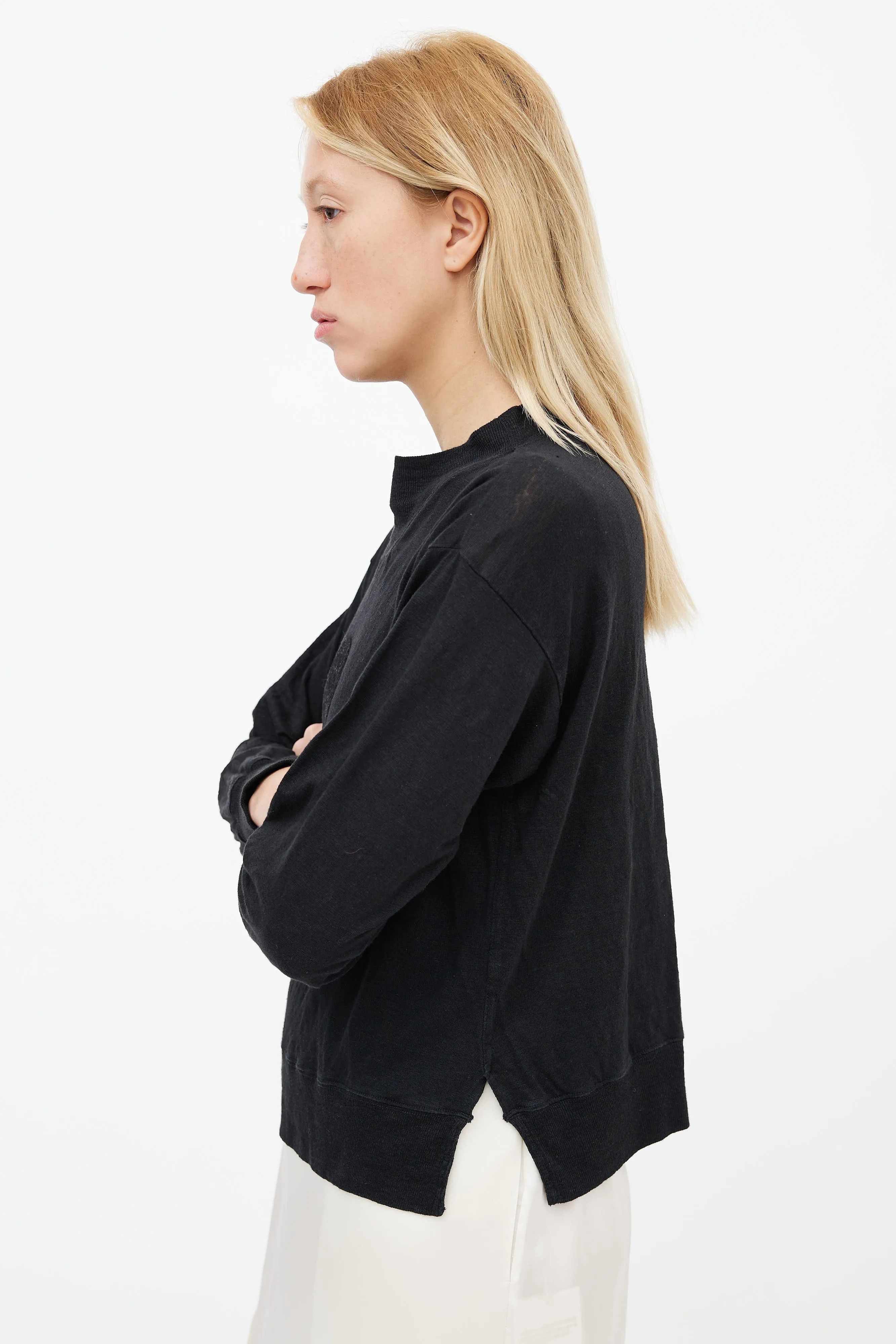 Black Linen Kilsen Logo Long Sleeve Top