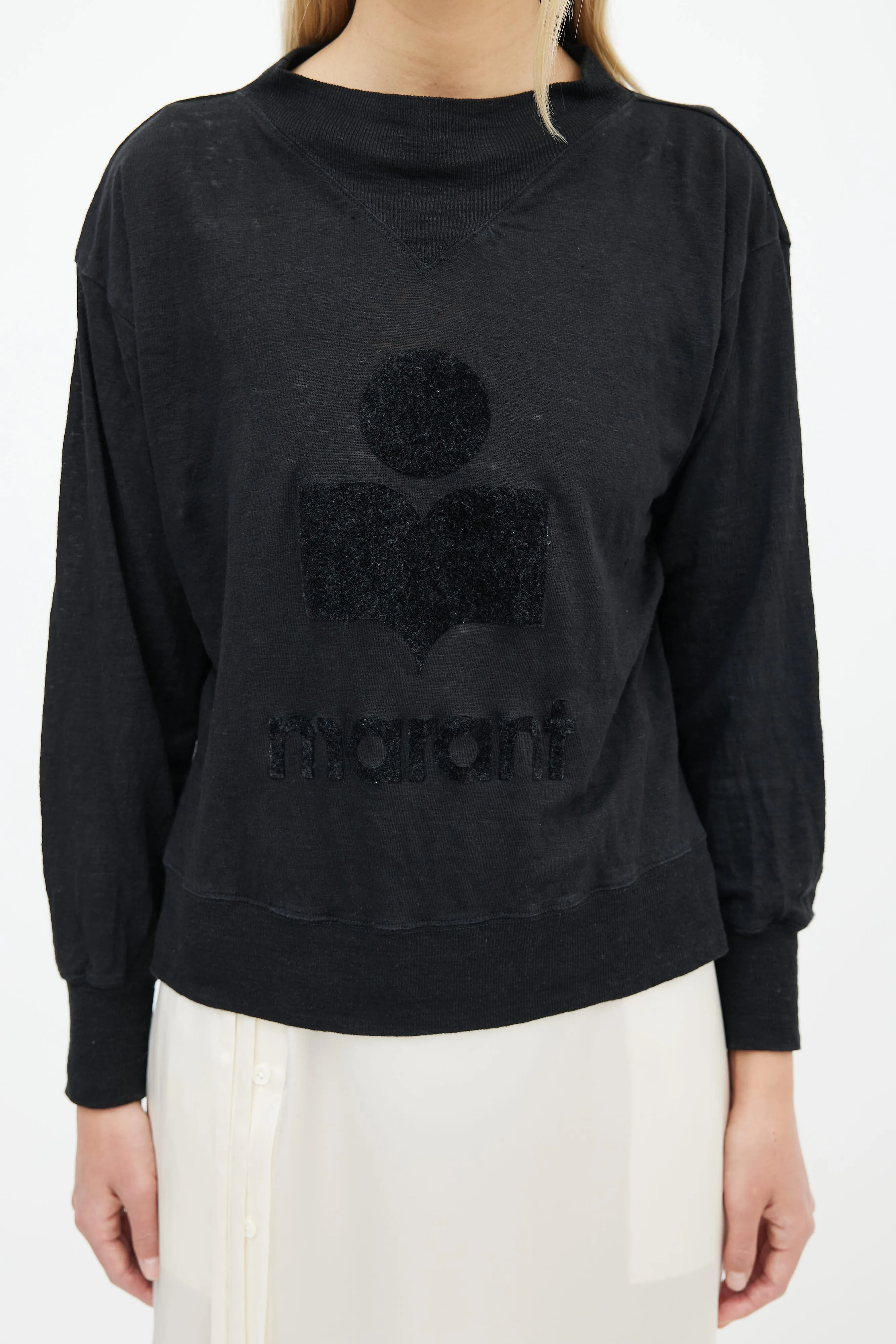Black Linen Kilsen Logo Long Sleeve Top
