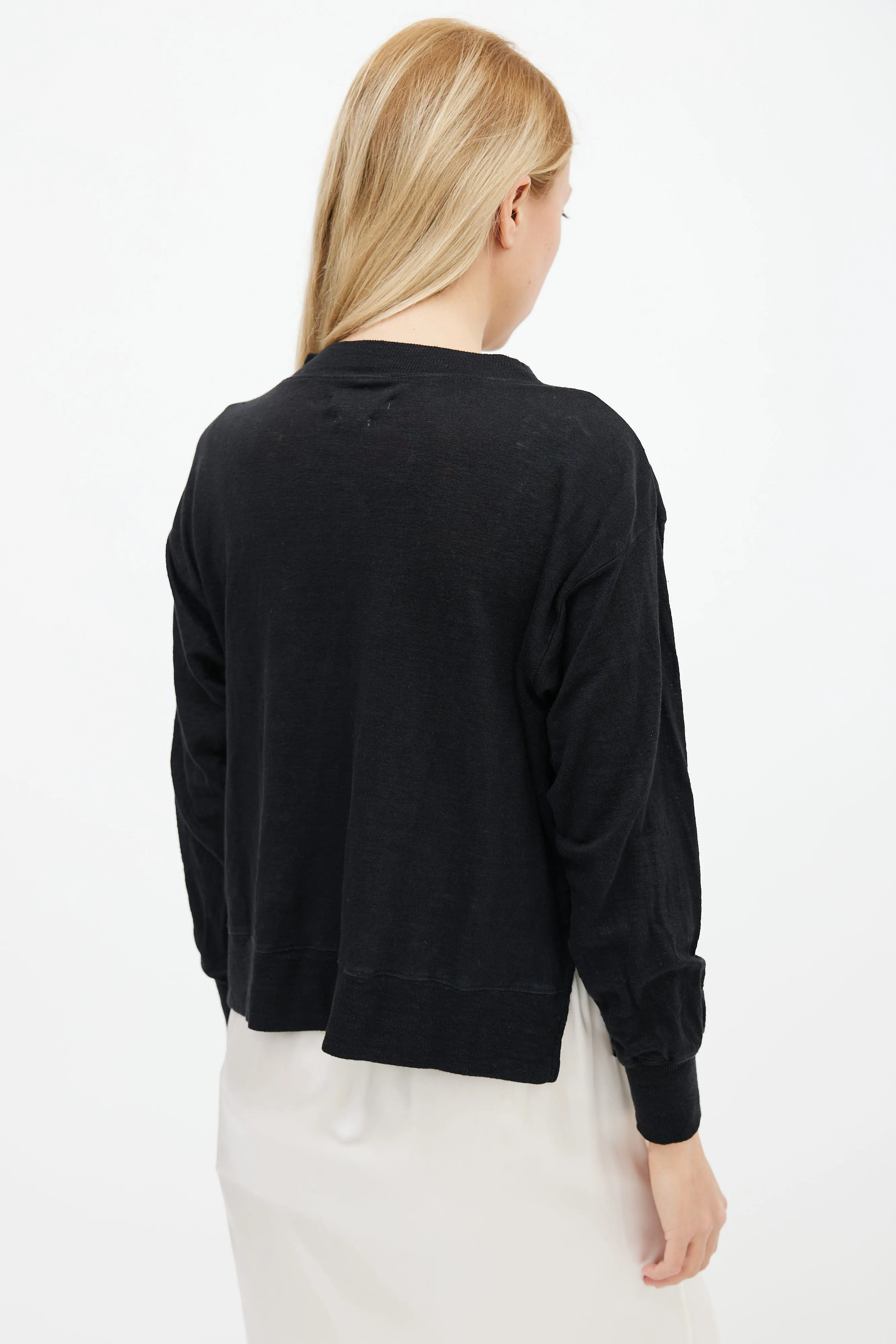 Black Linen Kilsen Logo Long Sleeve Top