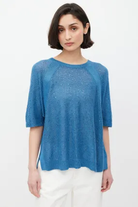 Blue Linen Knit Sequin Top