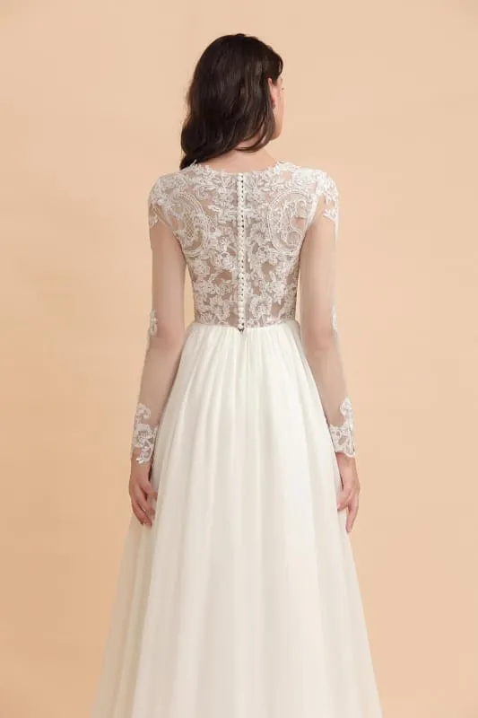 Bridelily Long Sleeve Lace Floor Length Boho Wedding Dresses