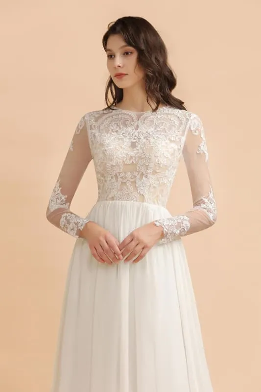 Bridelily Long Sleeve Lace Floor Length Boho Wedding Dresses