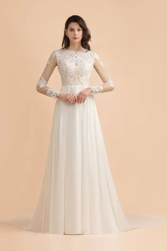 Bridelily Long Sleeve Lace Floor Length Boho Wedding Dresses