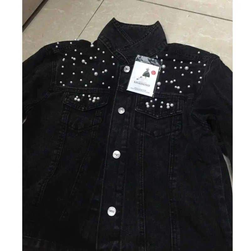DEAT Fast Delivery New Autumn Fashion Women’s Denim Jacket Full Sleeve Loose Button Pearls