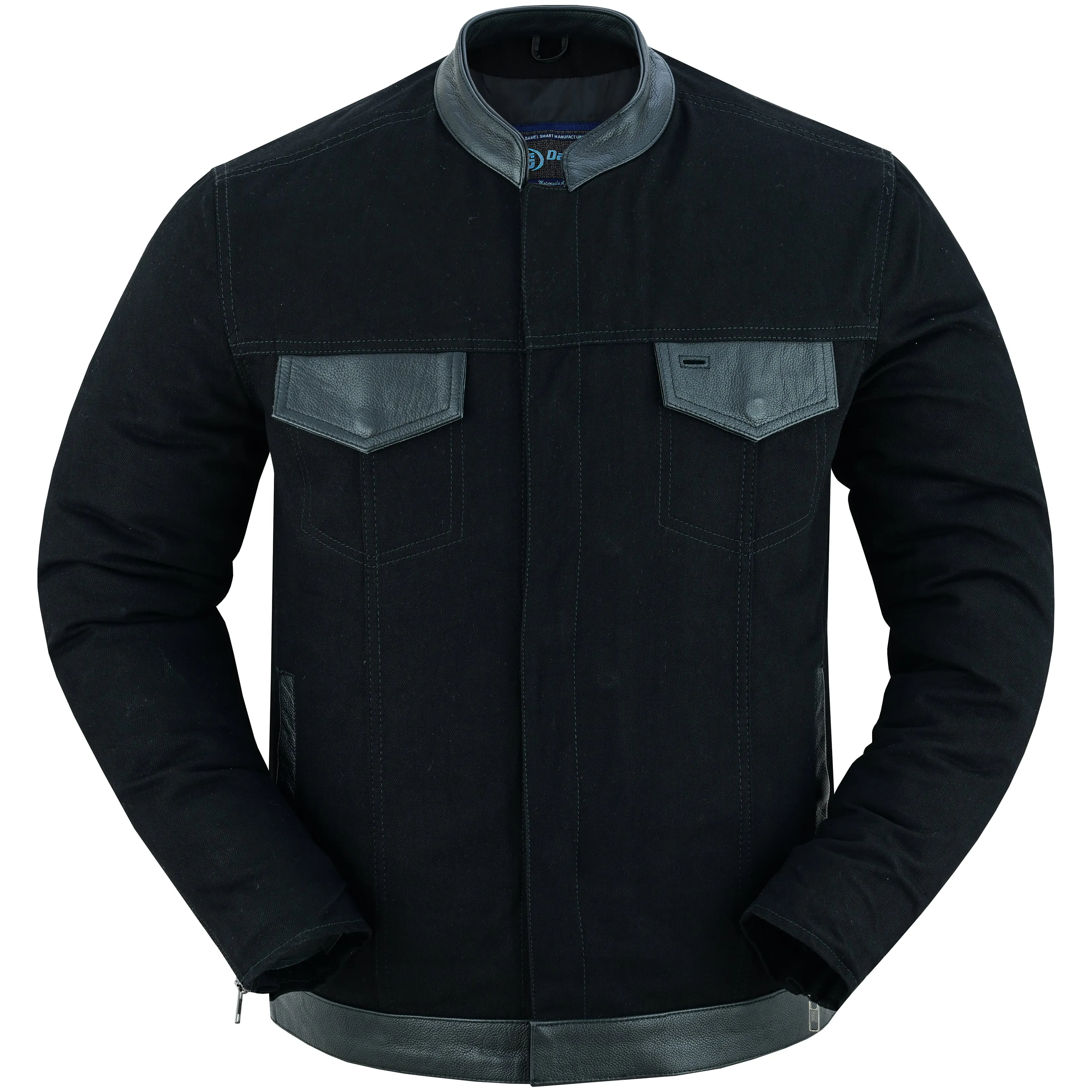 DM Men's Full Cut Denim Jacket – Leather Trim & Hidden Pockets