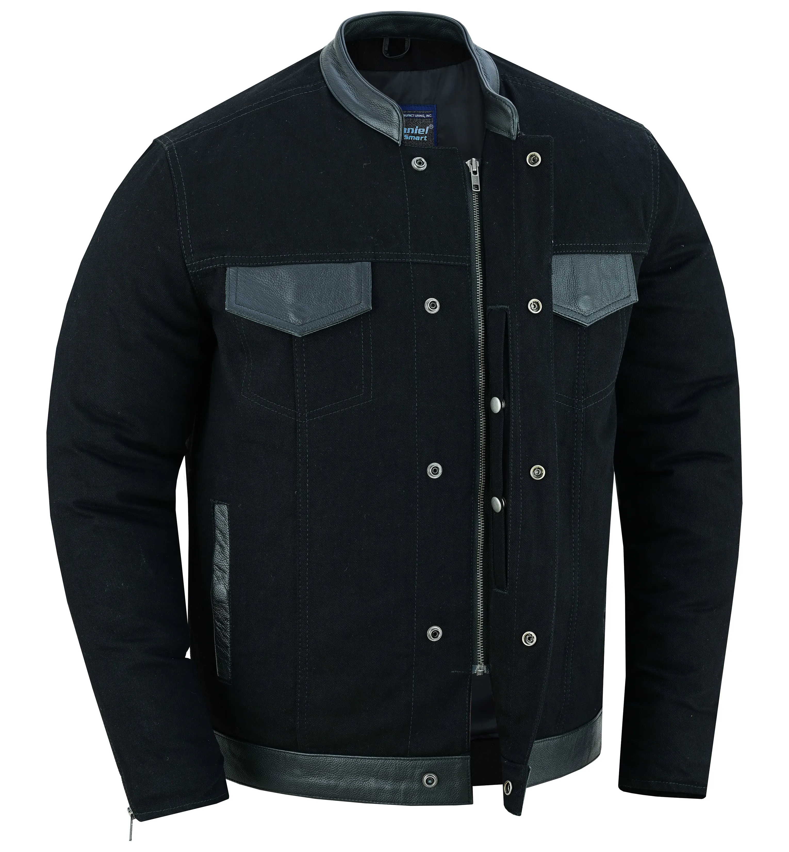 DM Men's Full Cut Denim Jacket – Leather Trim & Hidden Pockets
