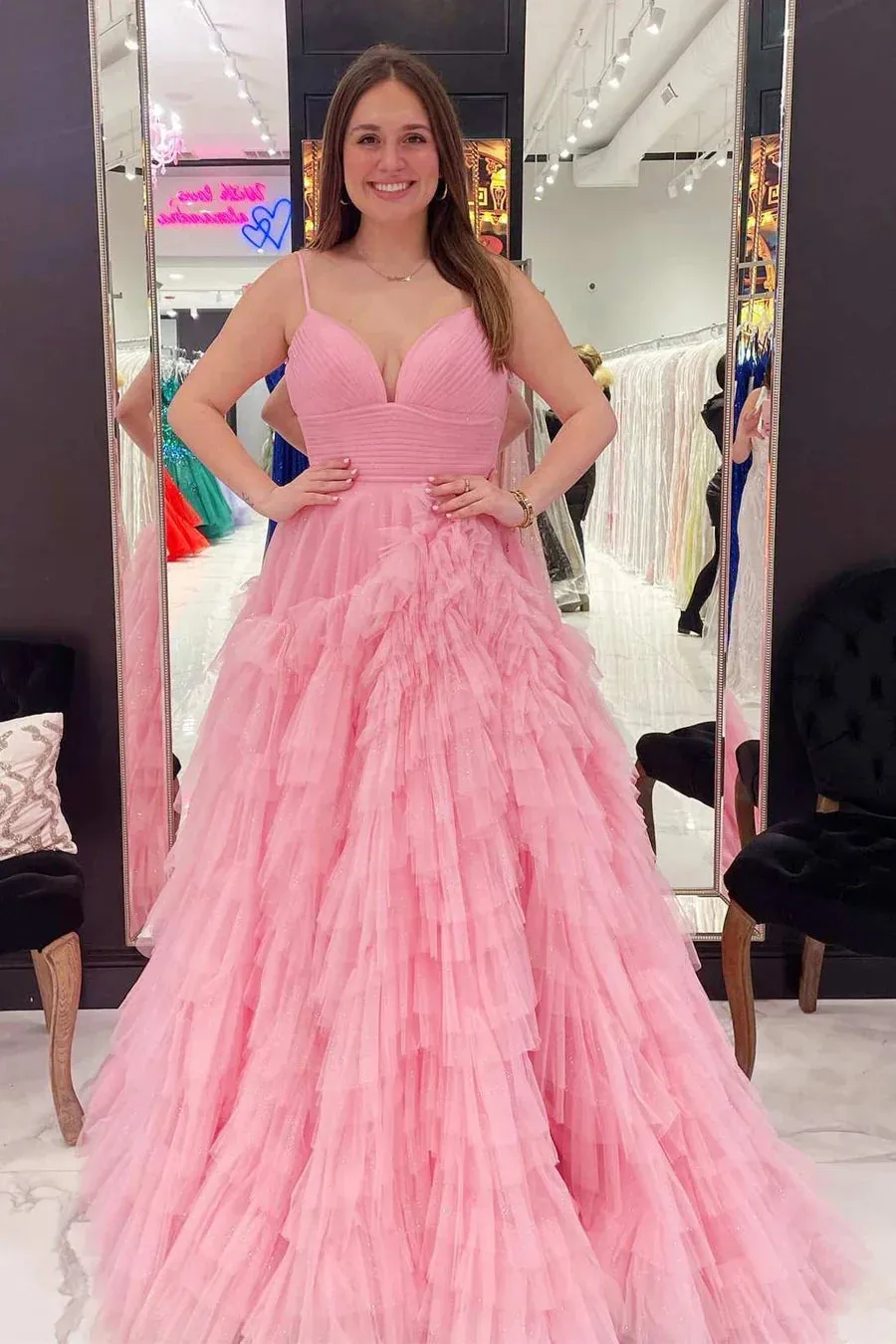 Dress Formal Women's Dresses High-Waist Tiered with Ruffles Tulle Party Dress Prom Dresses Shops