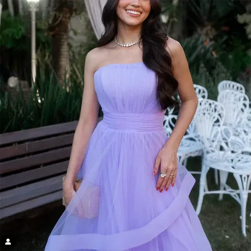 Dress Wholesale Lavender Tulle Long Dresses Wedding Party Ruffles Strapless Prom Dresses Formal Occasion Dress