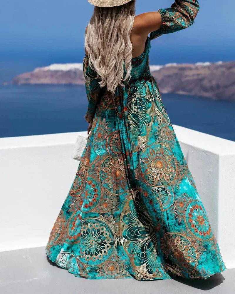 DressBetty - 2024 Loose Long Sleeve Corset Slit Holiday Beach Boho Dress