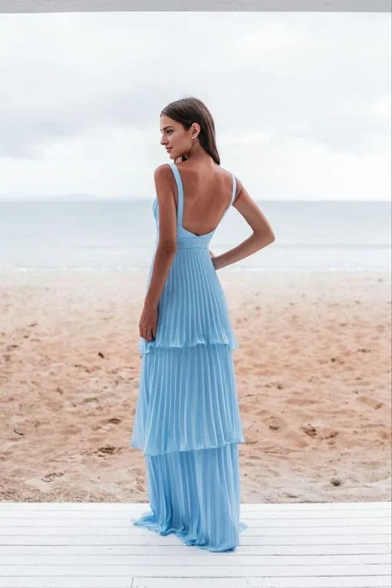 Elegant Dresses Evening Wear A-Line Pleated Blue Prom Dress Formal Party Dress Prom Dresses Shops