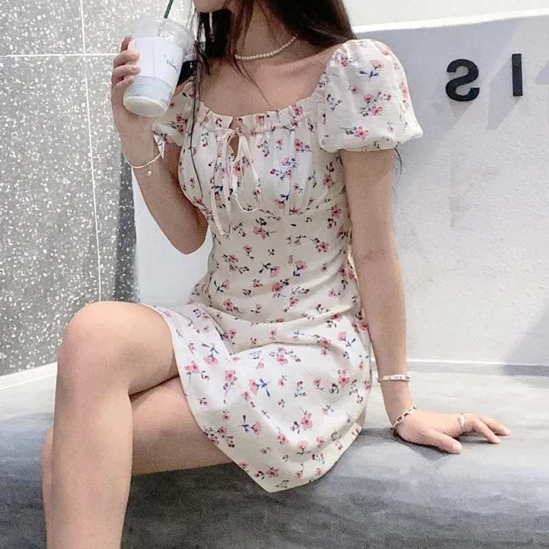 Floral Puff Sleeve Ruffle Summer Dress