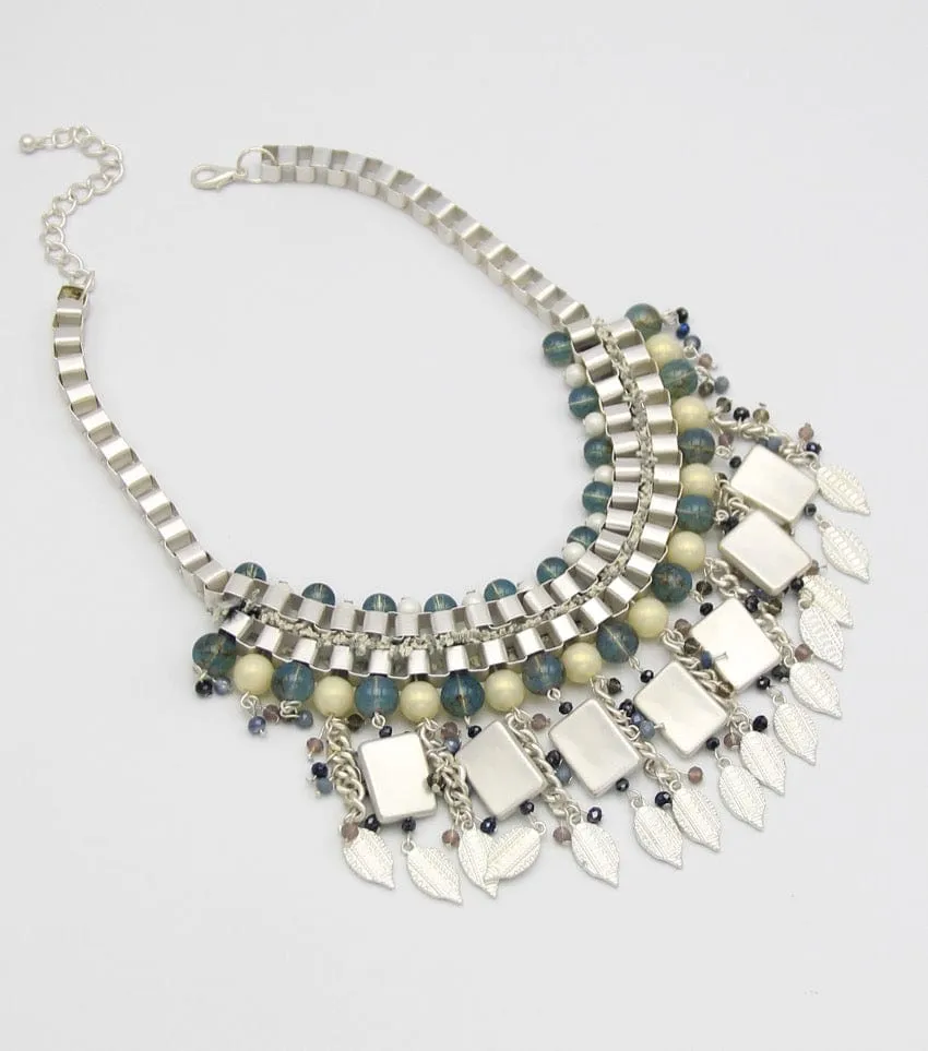 Fringe Tribal Collar Necklace with Matching Earrings