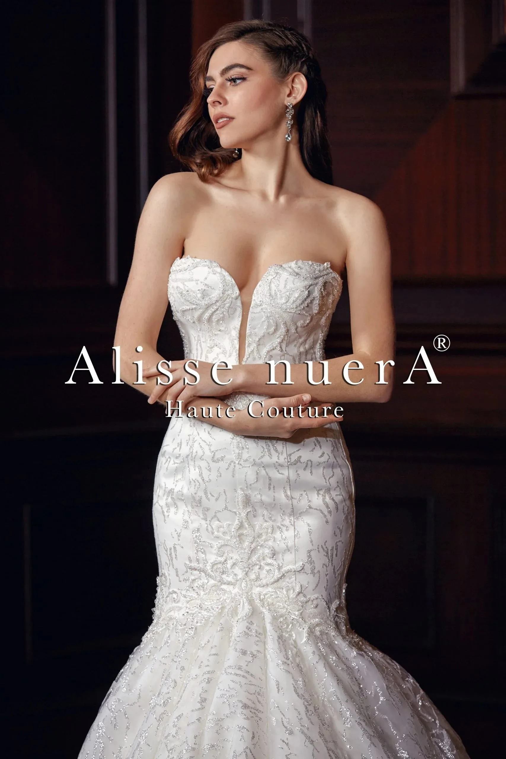 Glittering Trumpet Skirt Wedding Dress with Removable Sparkling Tulle Sleeve