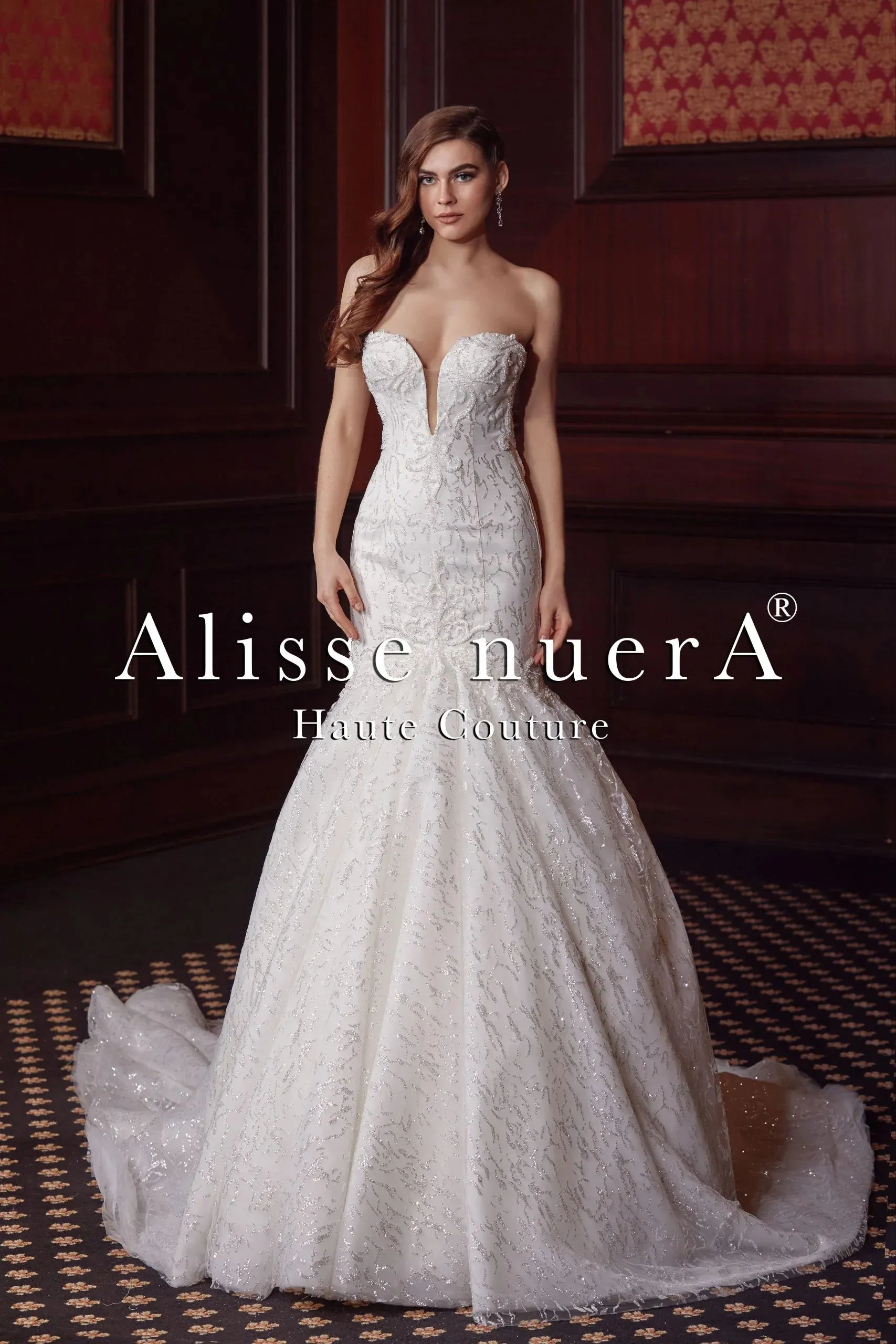 Glittering Trumpet Skirt Wedding Dress with Removable Sparkling Tulle Sleeve