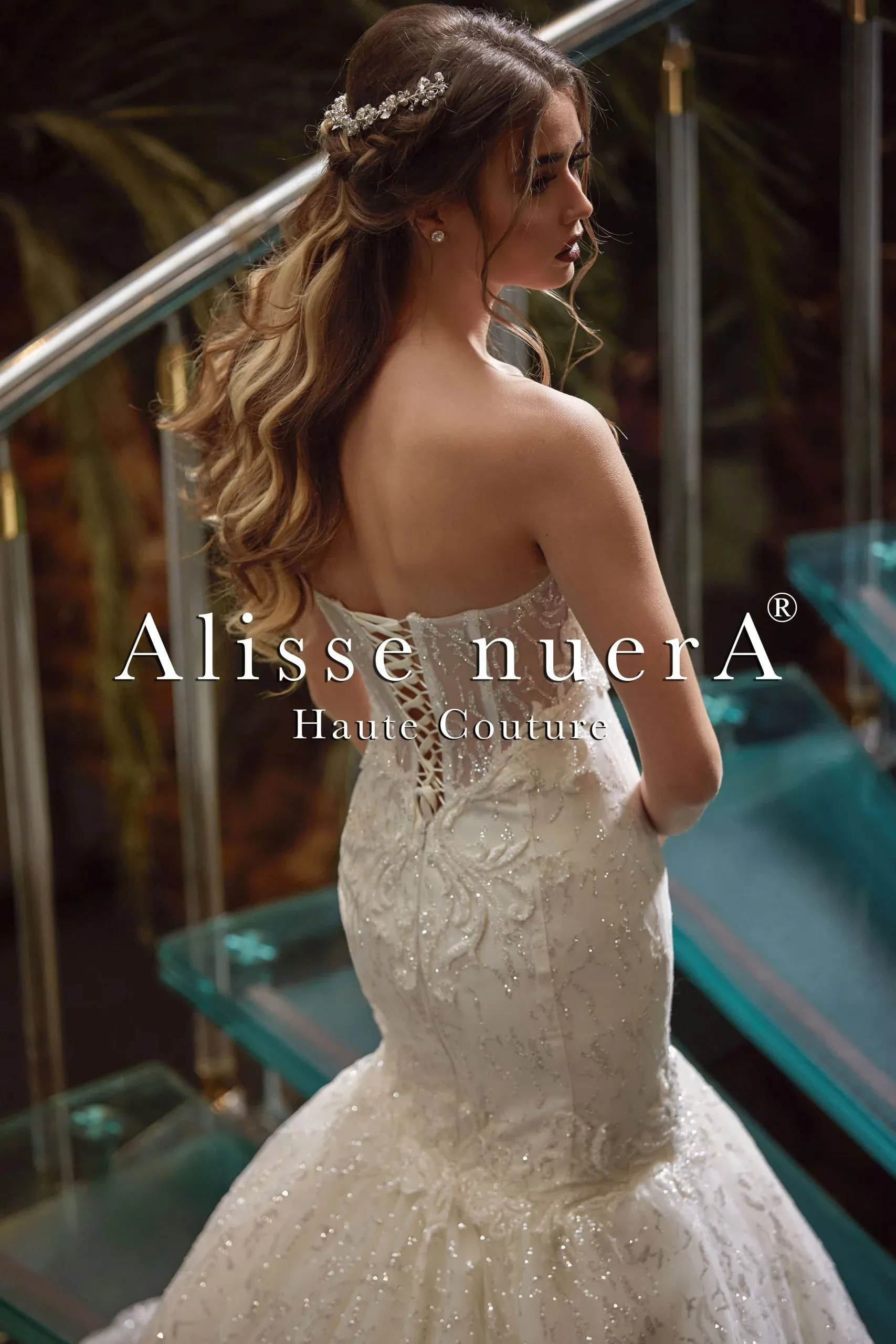 Glittering Trumpet Skirt Wedding Dress with Removable Sparkling Tulle Sleeve