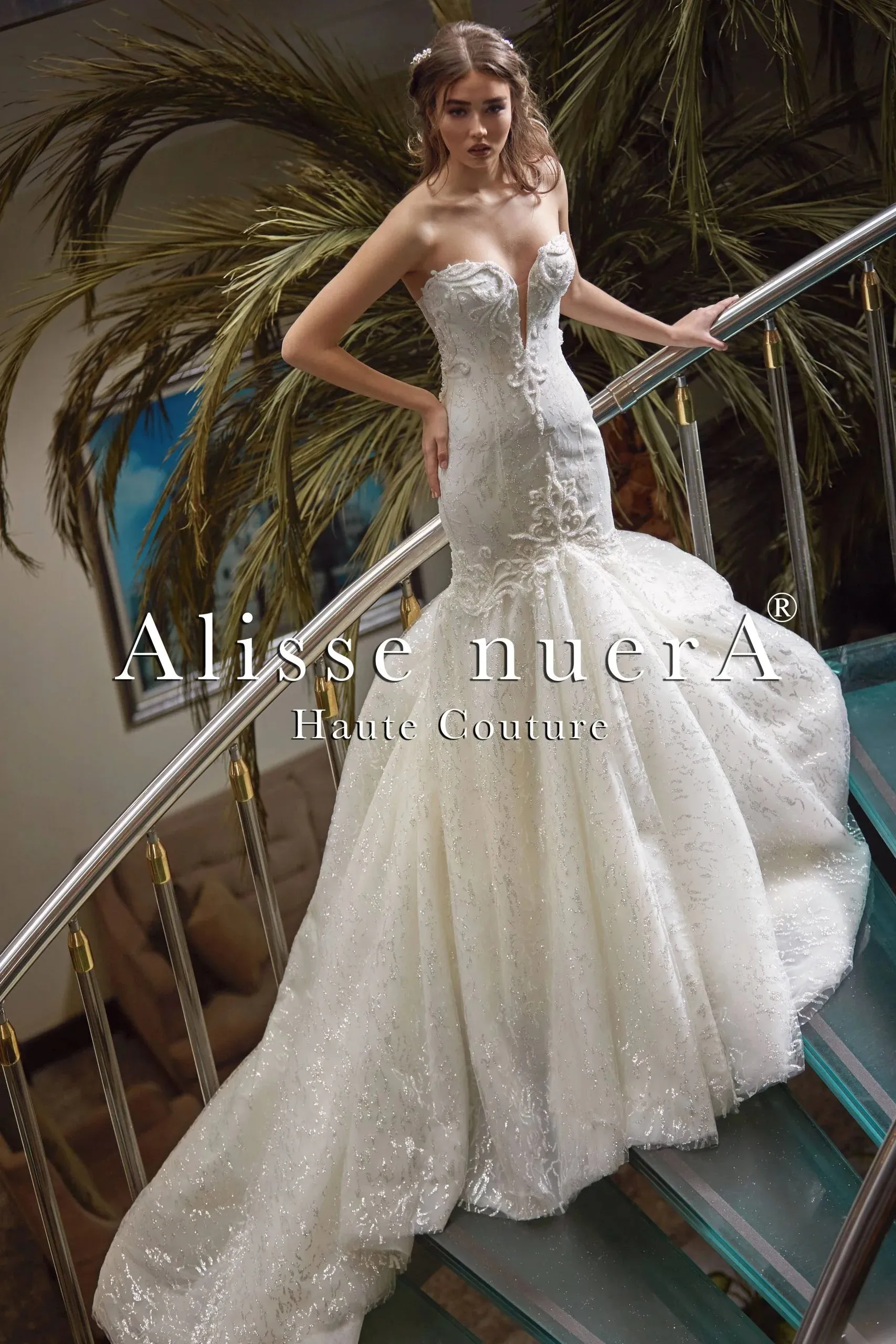 Glittering Trumpet Skirt Wedding Dress with Removable Sparkling Tulle Sleeve