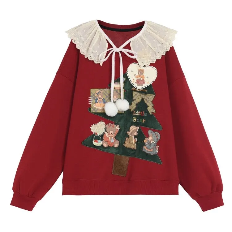Kawaii Sweet Style Red Plus Velvet Christmas Sweatshirt