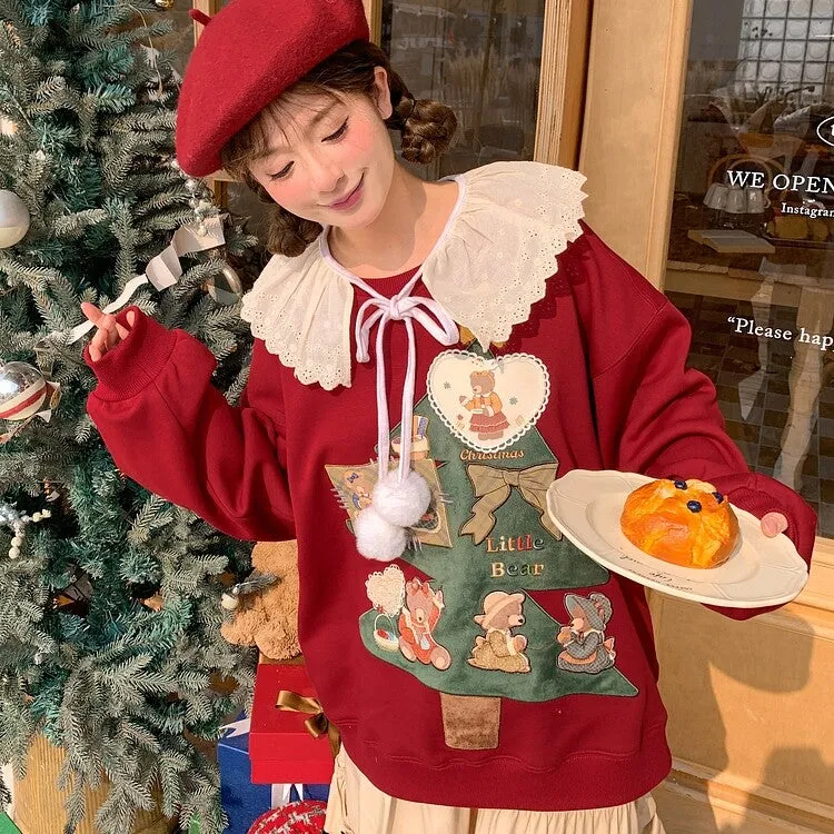 Kawaii Sweet Style Red Plus Velvet Christmas Sweatshirt