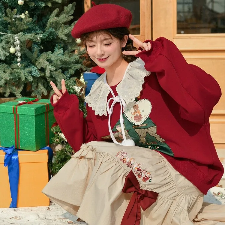 Kawaii Sweet Style Red Plus Velvet Christmas Sweatshirt