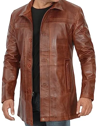 Leather Coat Men  Carcoat Style Winter Fashion Real Lambskin Long Leather Jackets For Men
