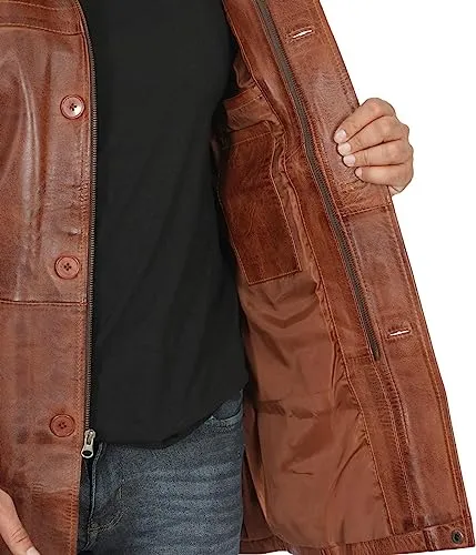 Leather Coat Men  Carcoat Style Winter Fashion Real Lambskin Long Leather Jackets For Men